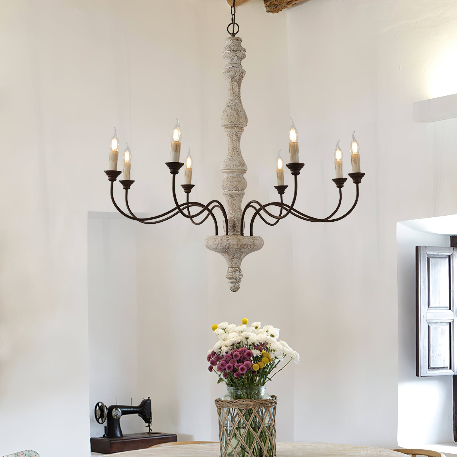 Emirel Vintage 8-Light Candle Wooden Chandelier - Letslighting