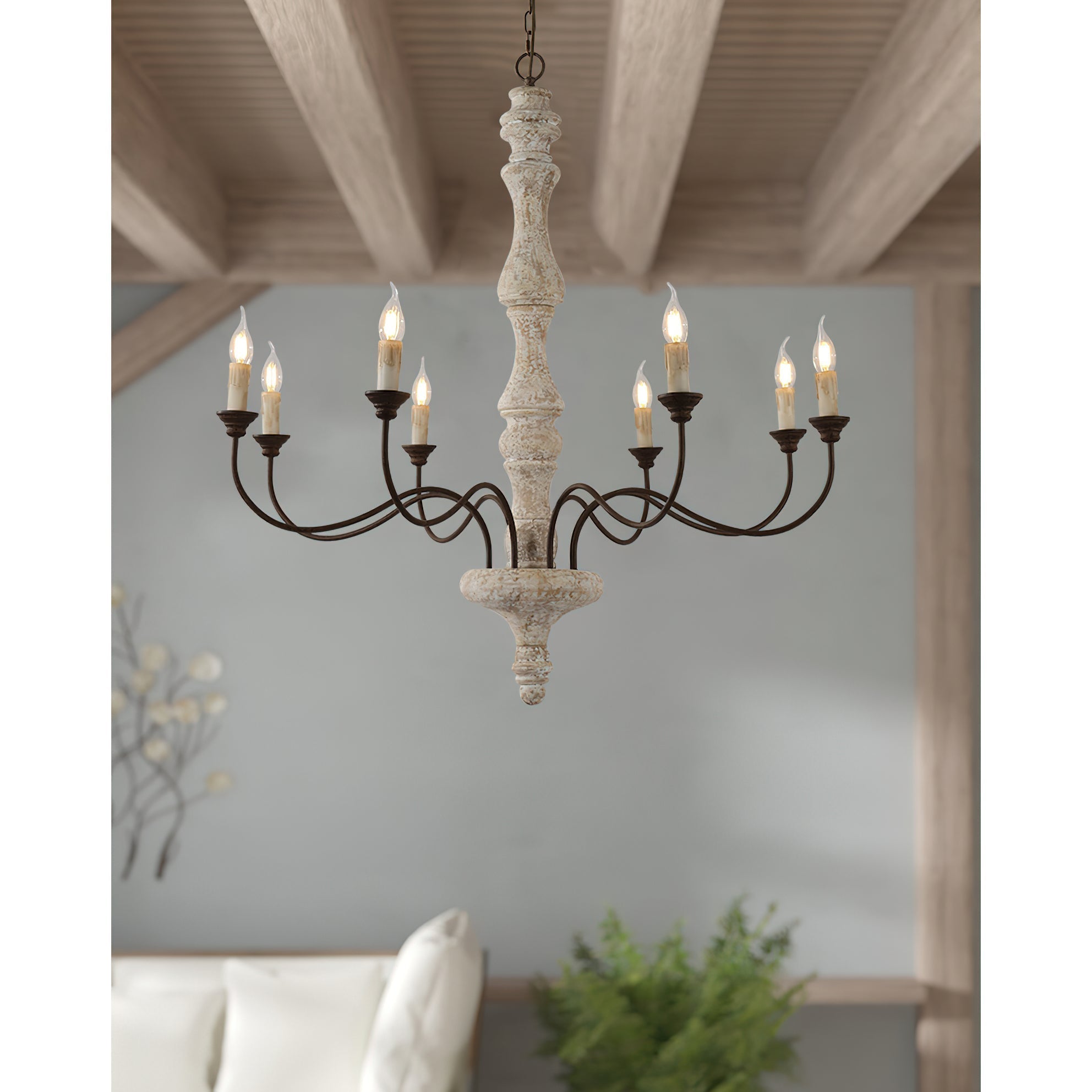 Emirel Vintage 8-Light Candle Wooden Chandelier - Letslighting