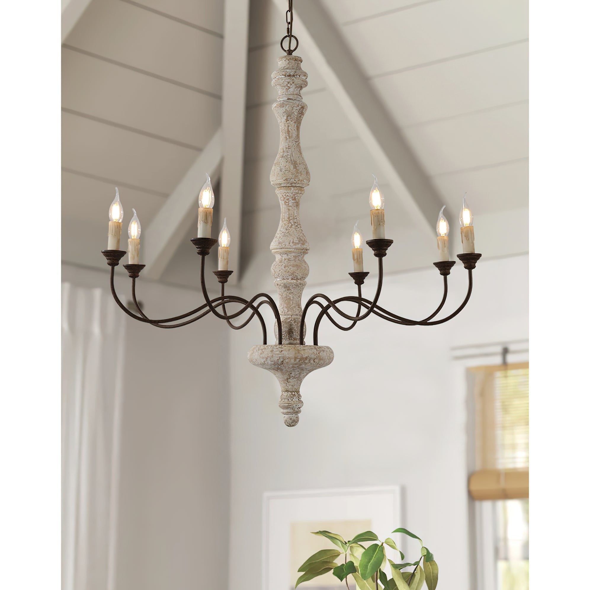 Emirel Vintage 8-Light Candle Wooden Chandelier - Letslighting
