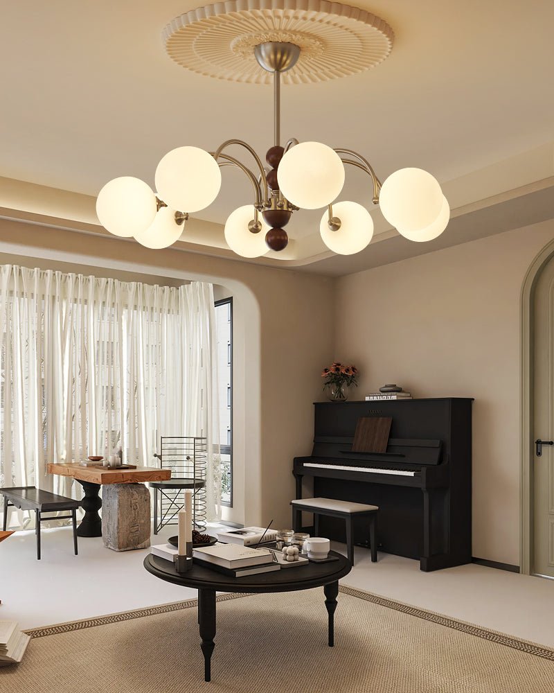 Orbital Premium Nordic Art Curve Wood Glass Chandelier - Letslighting