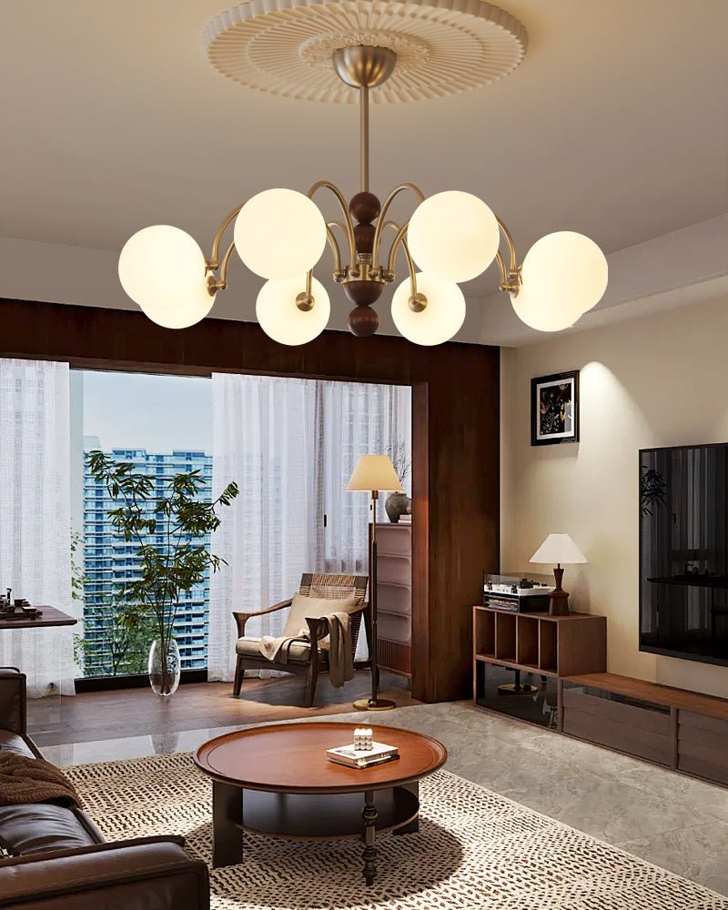 Orbital Premium Nordic Art Curve Wood Glass Chandelier - Letslighting