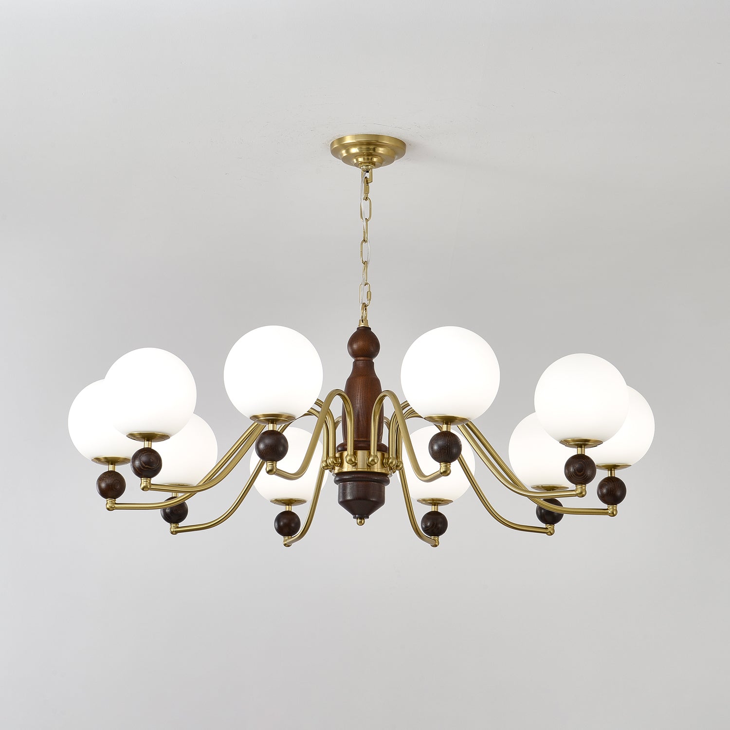 Lustra Chandelier Wood & Brass Globe - Letslighting