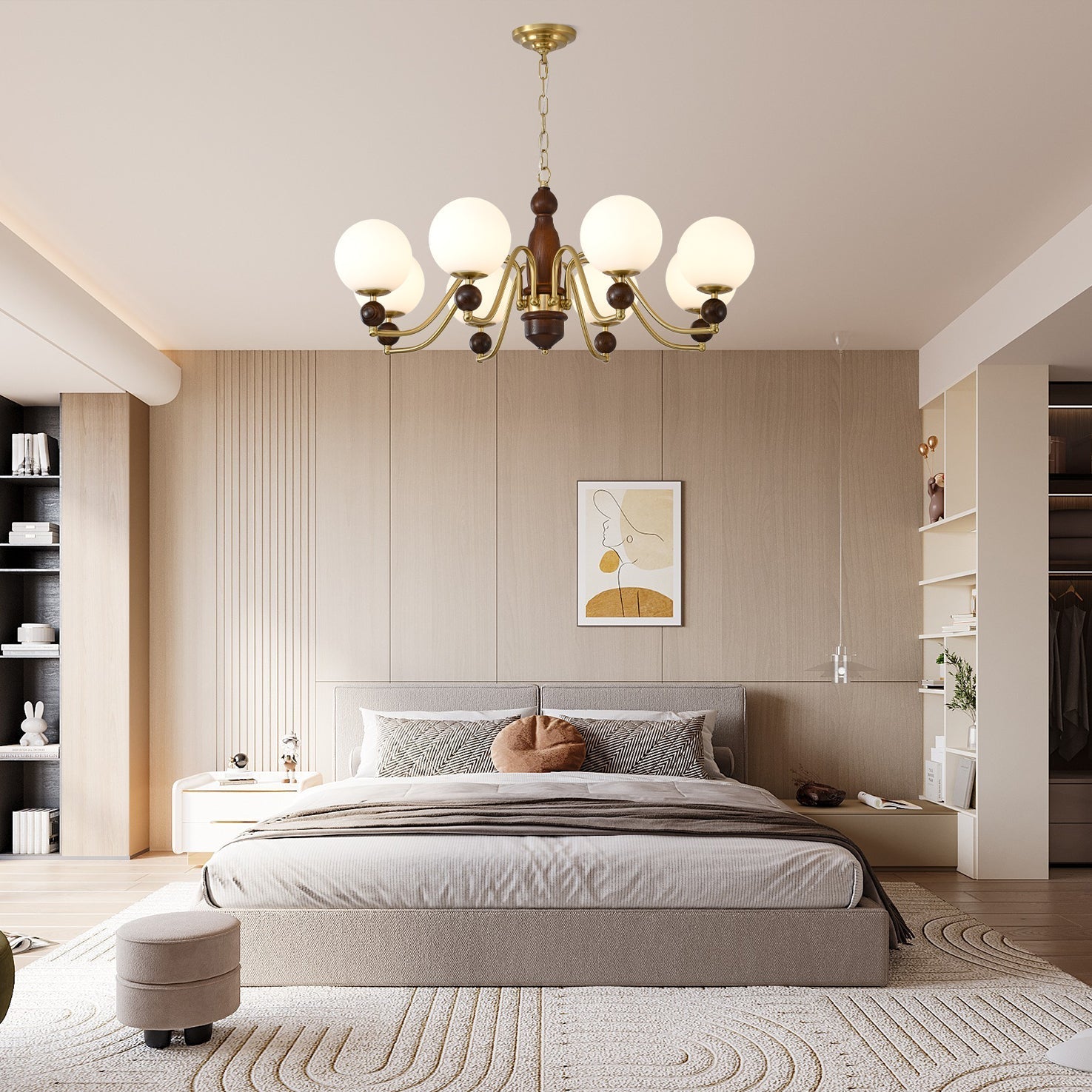 Lustra Chandelier Wood & Brass Globe - Letslighting