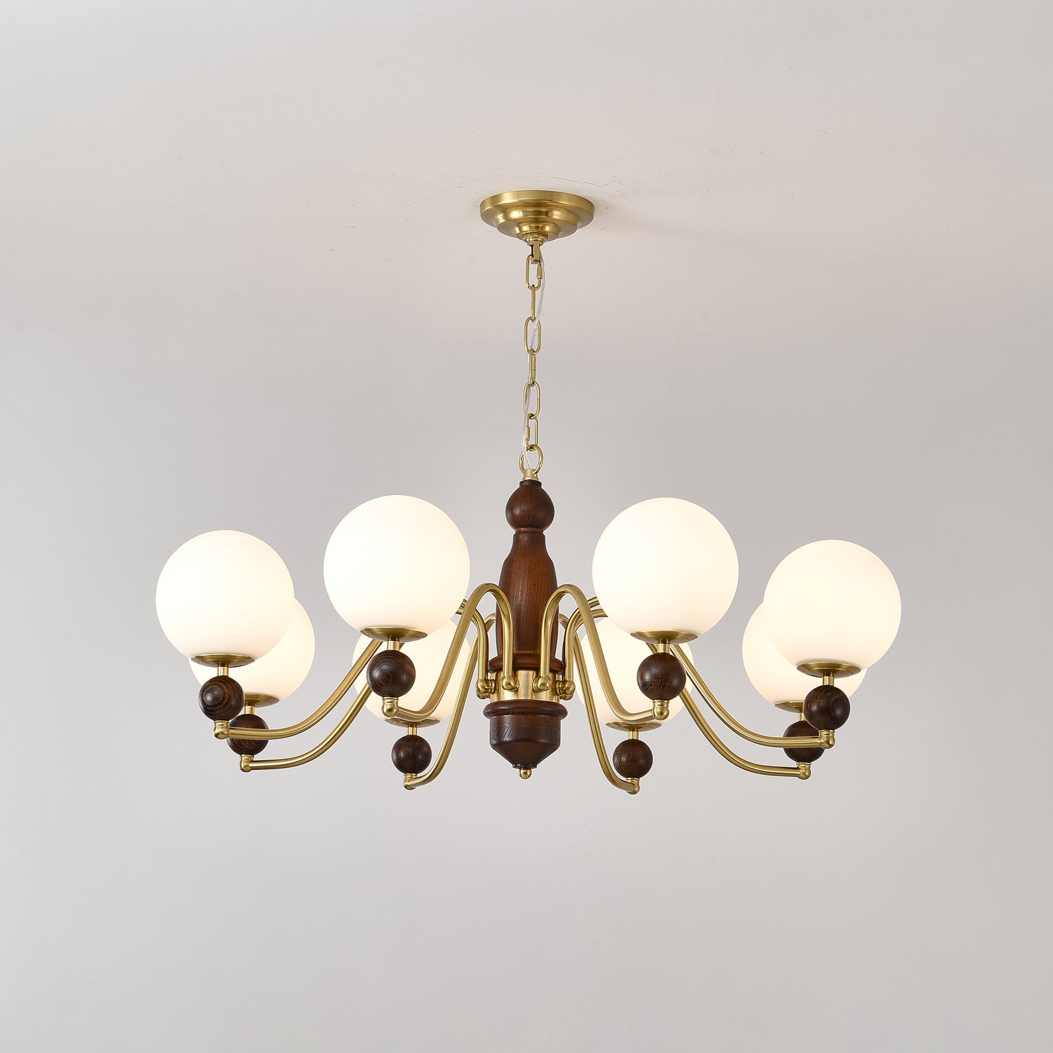 Lustra Chandelier Wood & Brass Globe - Letslighting