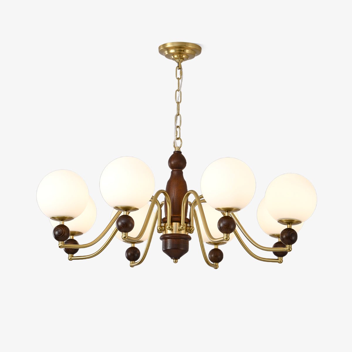 Lustra Chandelier Wood & Brass Globe - Letslighting