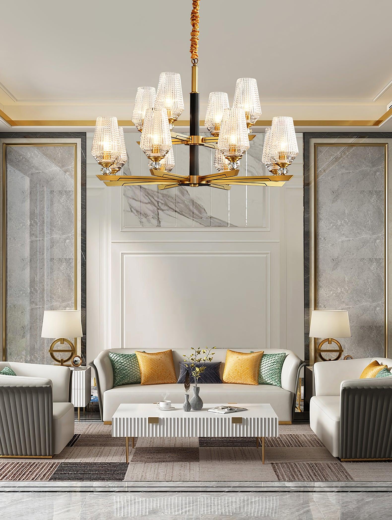 Astra Luxury Hexa Brass Chandelier - Letslighting