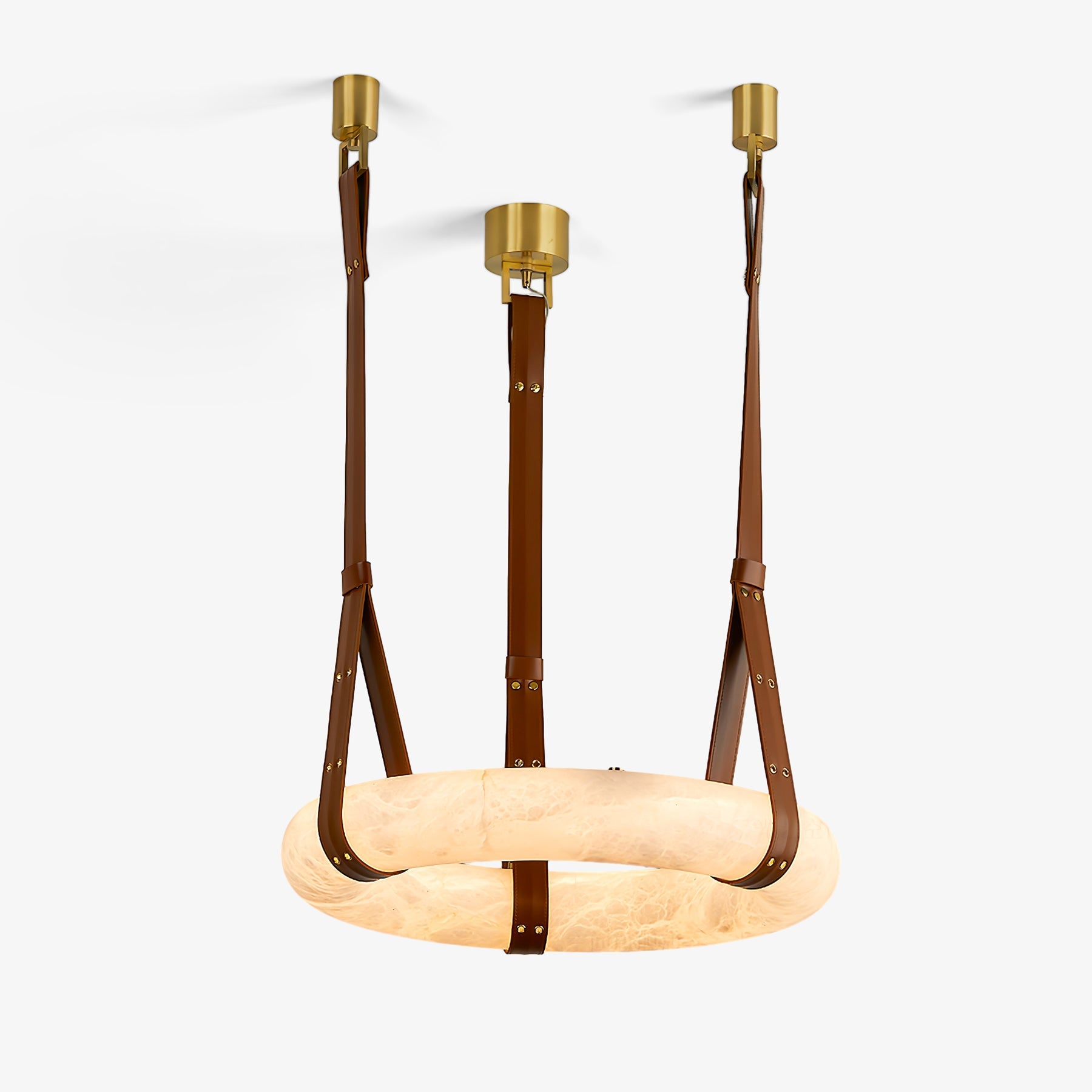 Pendant Lamp Alabaster Ring Triple Leather Straps Nordic Luxe - Letslighting
