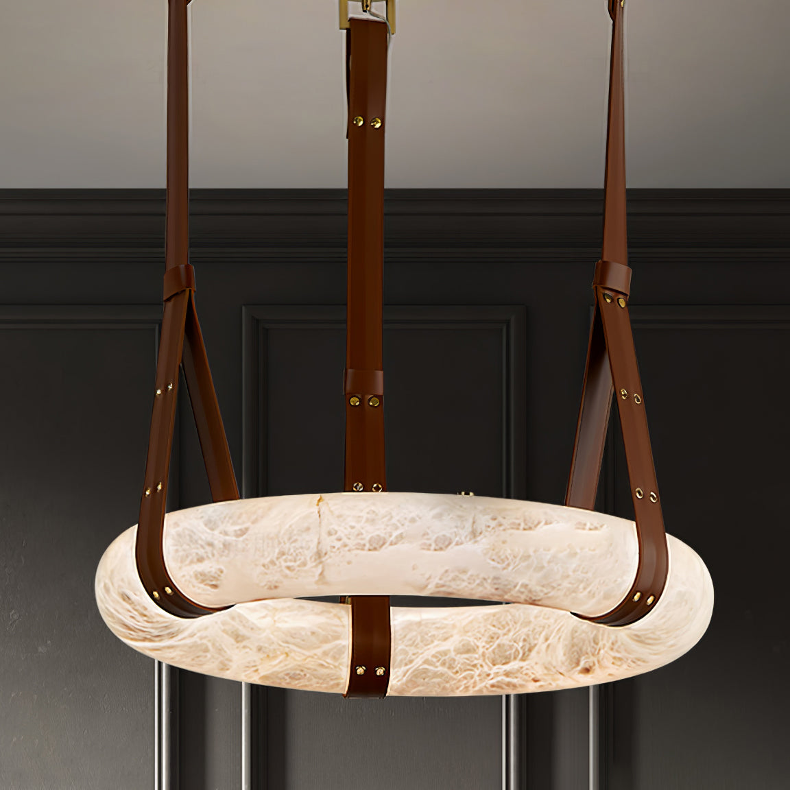 Luste Alabaster Chandeliers Ring Leather Strap Version B - Letslighting