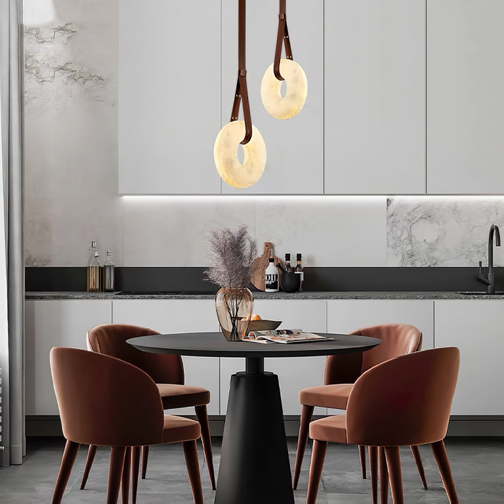 Luste Alabaster Chandeliers Ring Leather Strap Version B - Letslighting