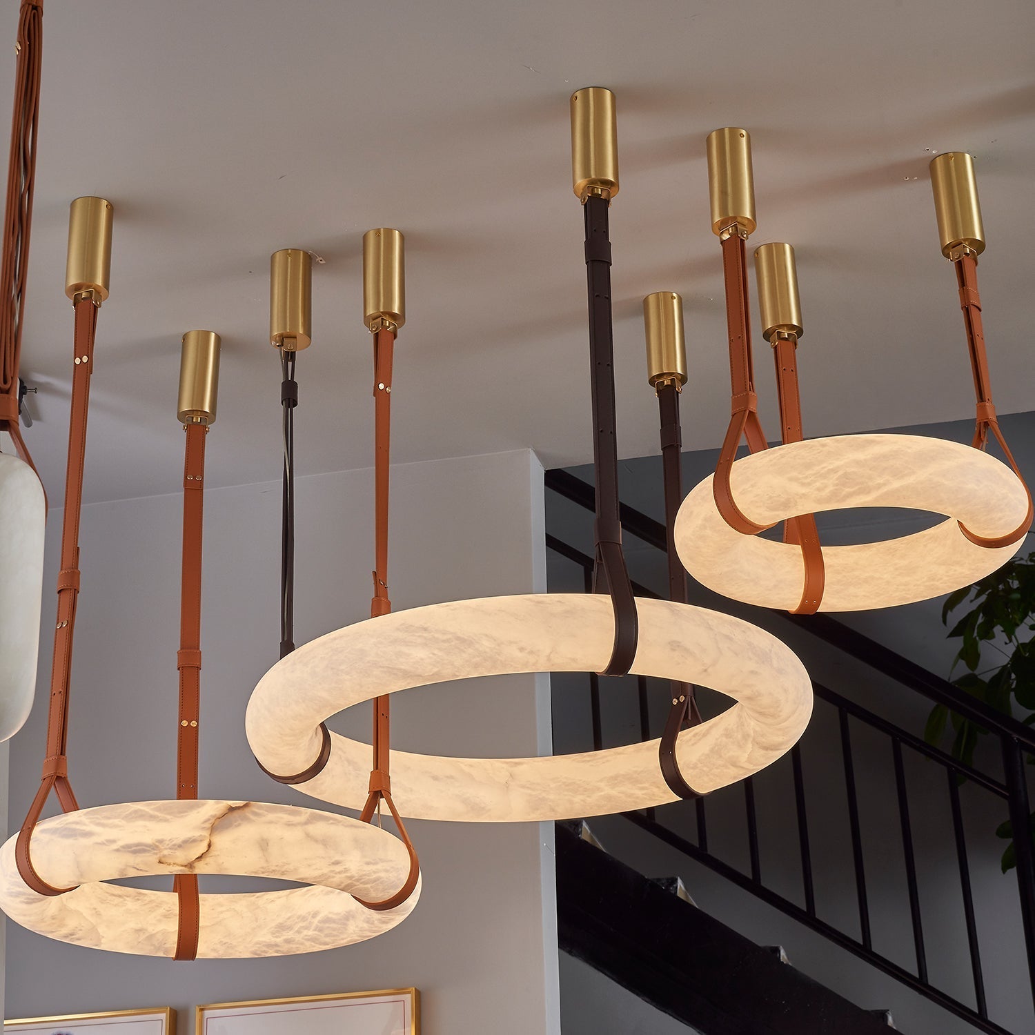 Luste Alabaster Chandeliers Ring Leather Strap Version B - Letslighting