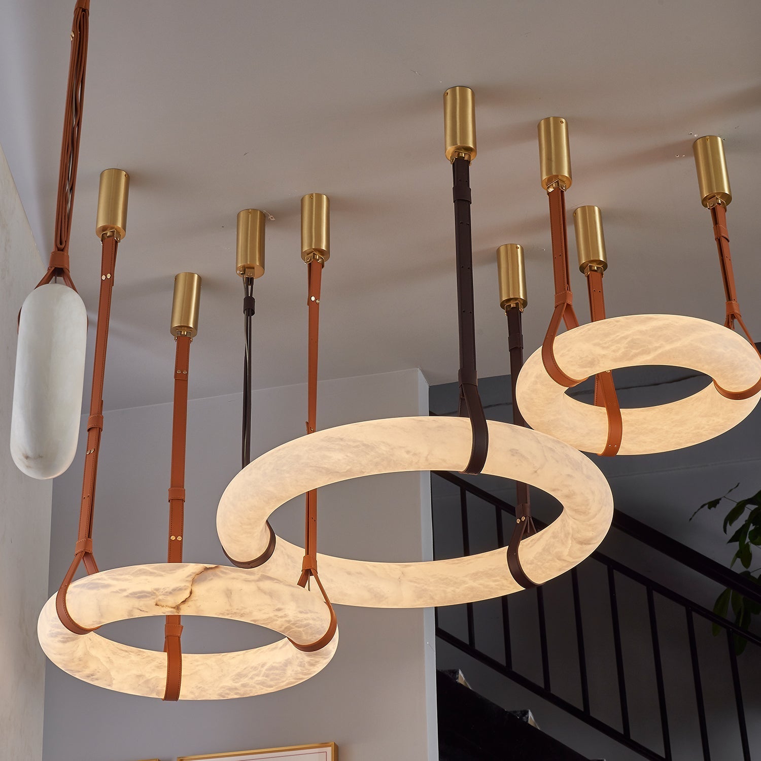 Luste Alabaster Chandeliers Ring Leather Strap Version B - Letslighting