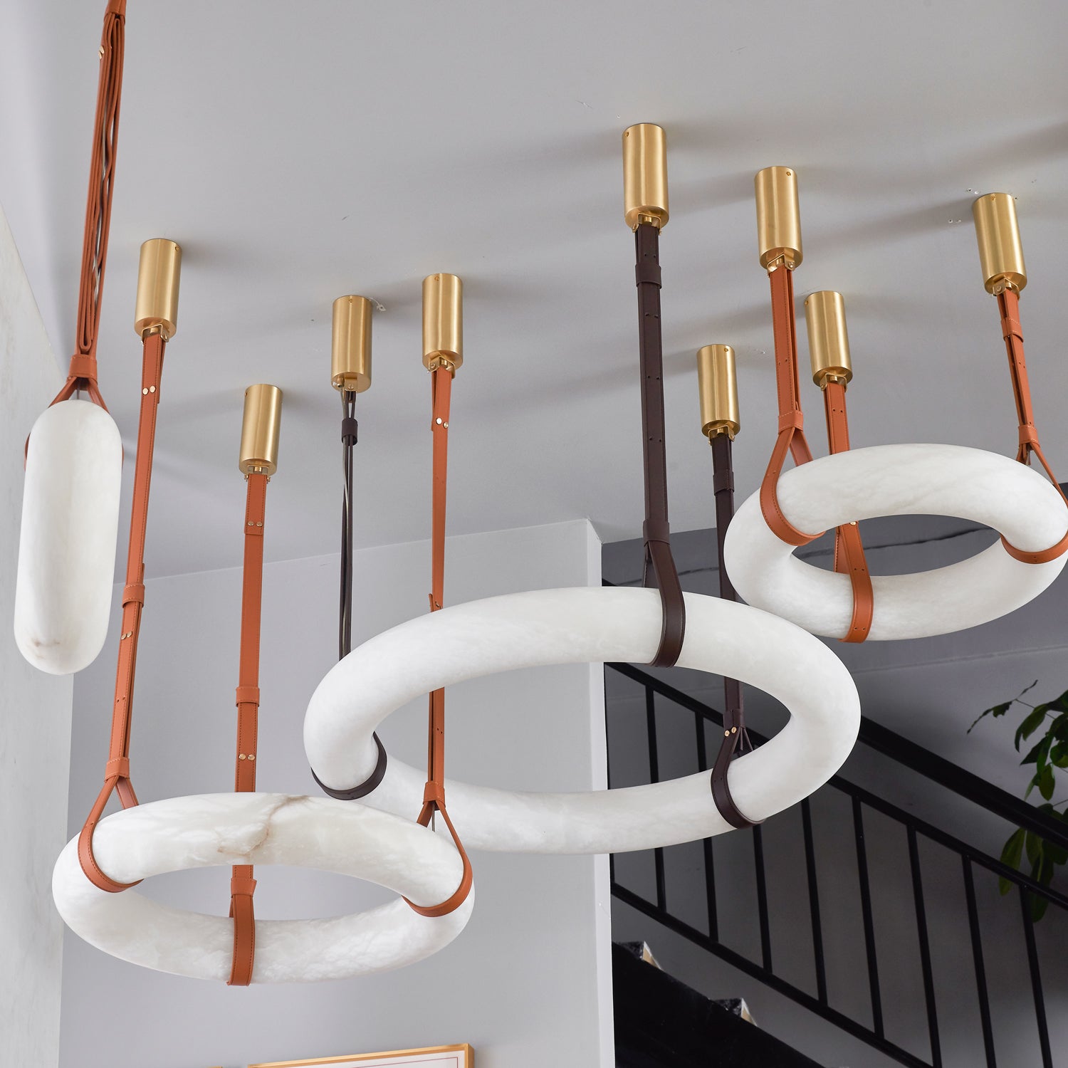 Luste Alabaster Chandeliers Ring Leather Strap Version B - Letslighting