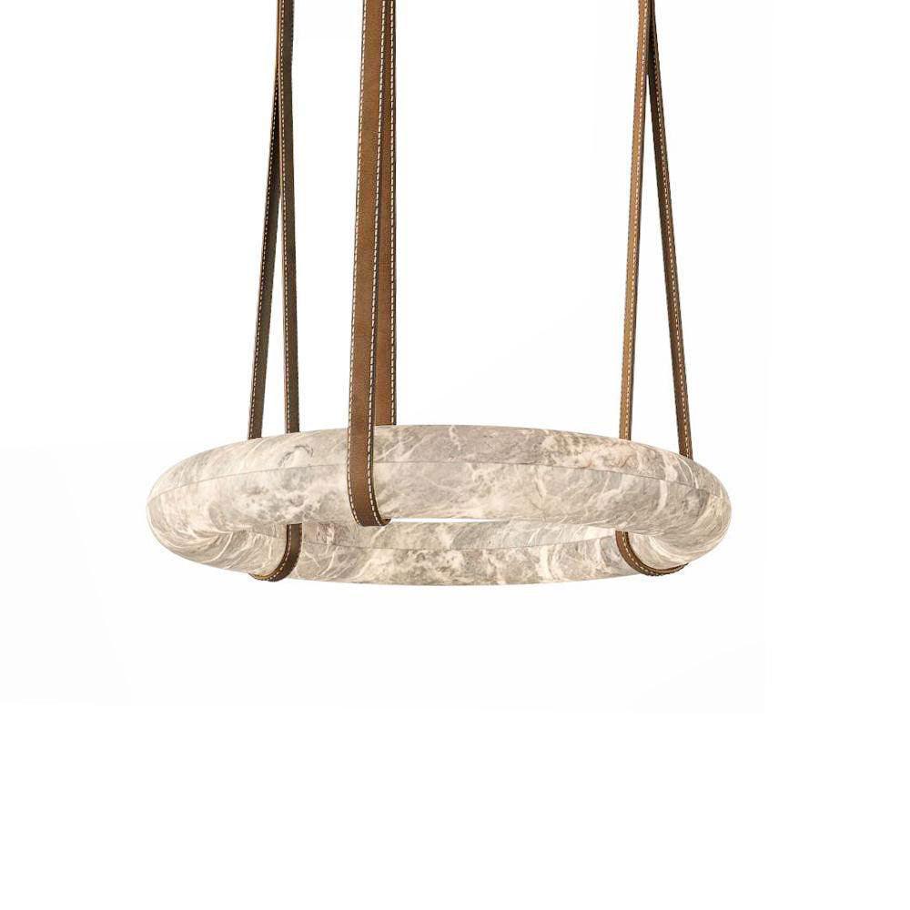 Pendant Lamp Alabaster Ring Triple Leather Straps Nordic Luxe - Letslighting