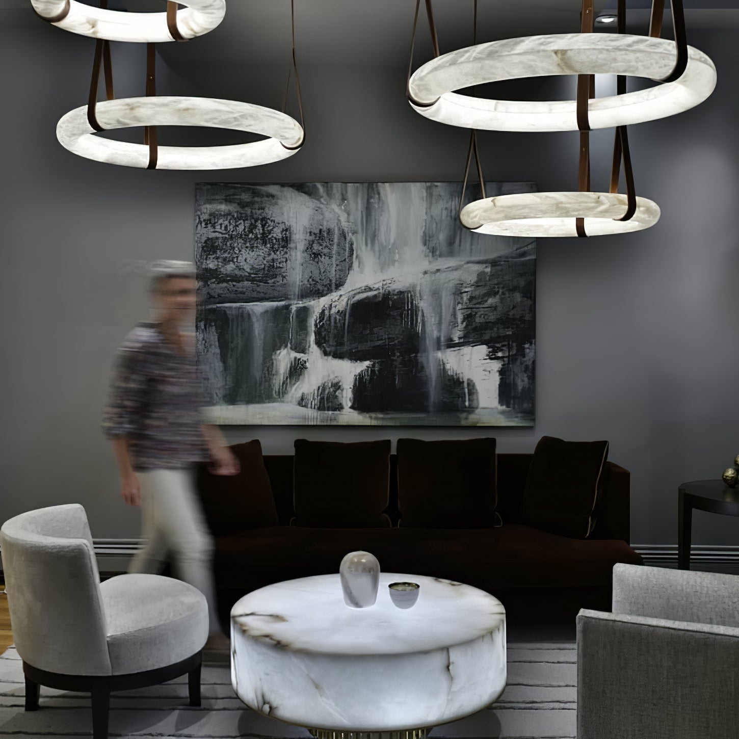 Luste Alabaster Chandeliers Ring Leather Strap Version B - Letslighting