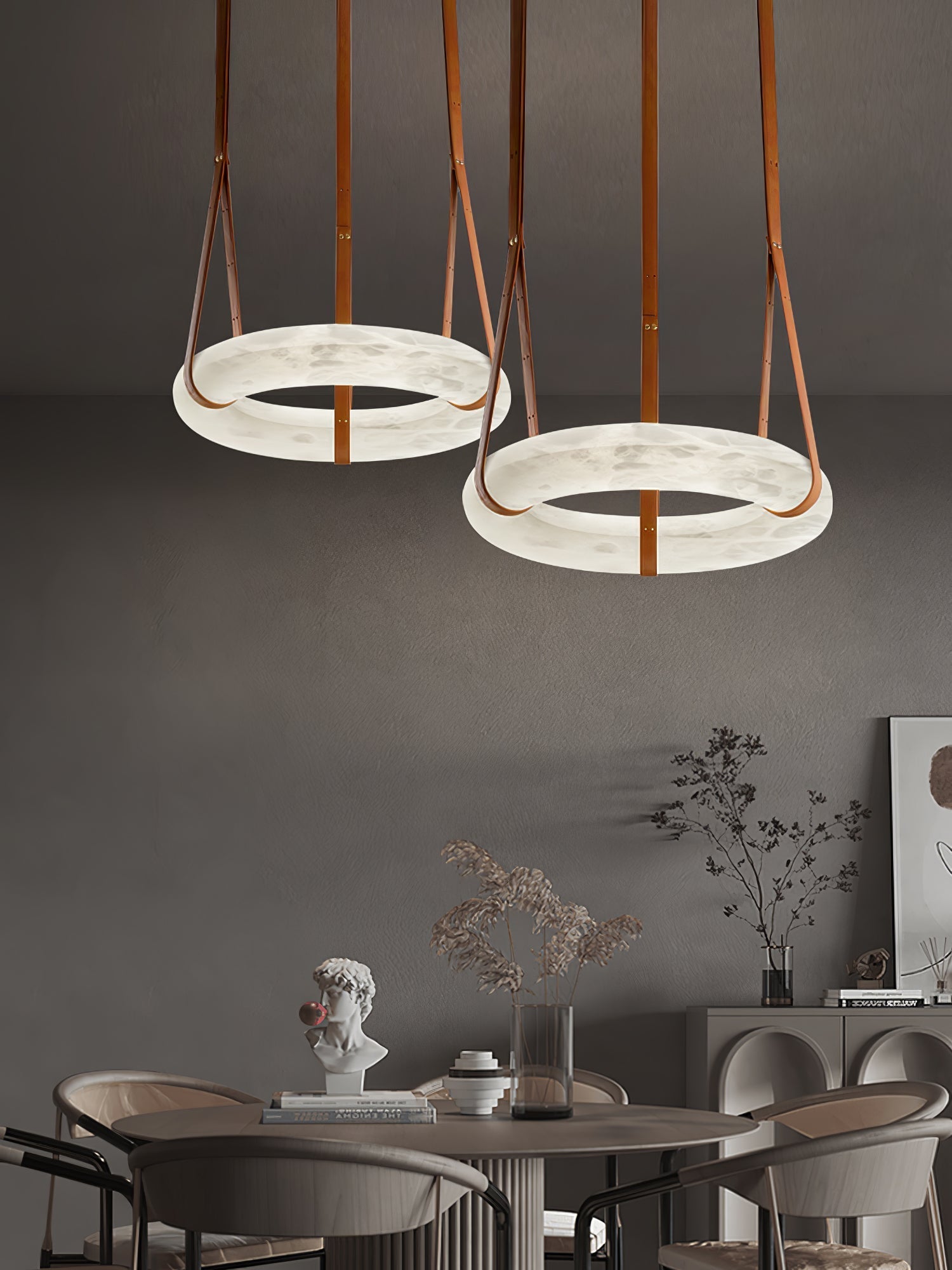 Luste Alabaster Chandeliers Ring Leather Strap Version B - Letslighting