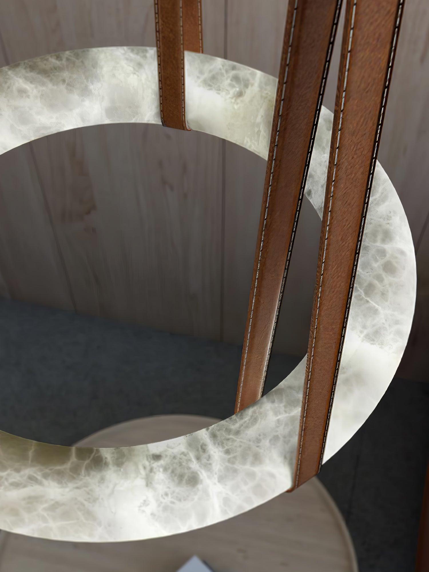 Pendant Lamp Alabaster Ring Leather Straps Scandinavian Luxe - Letslighting