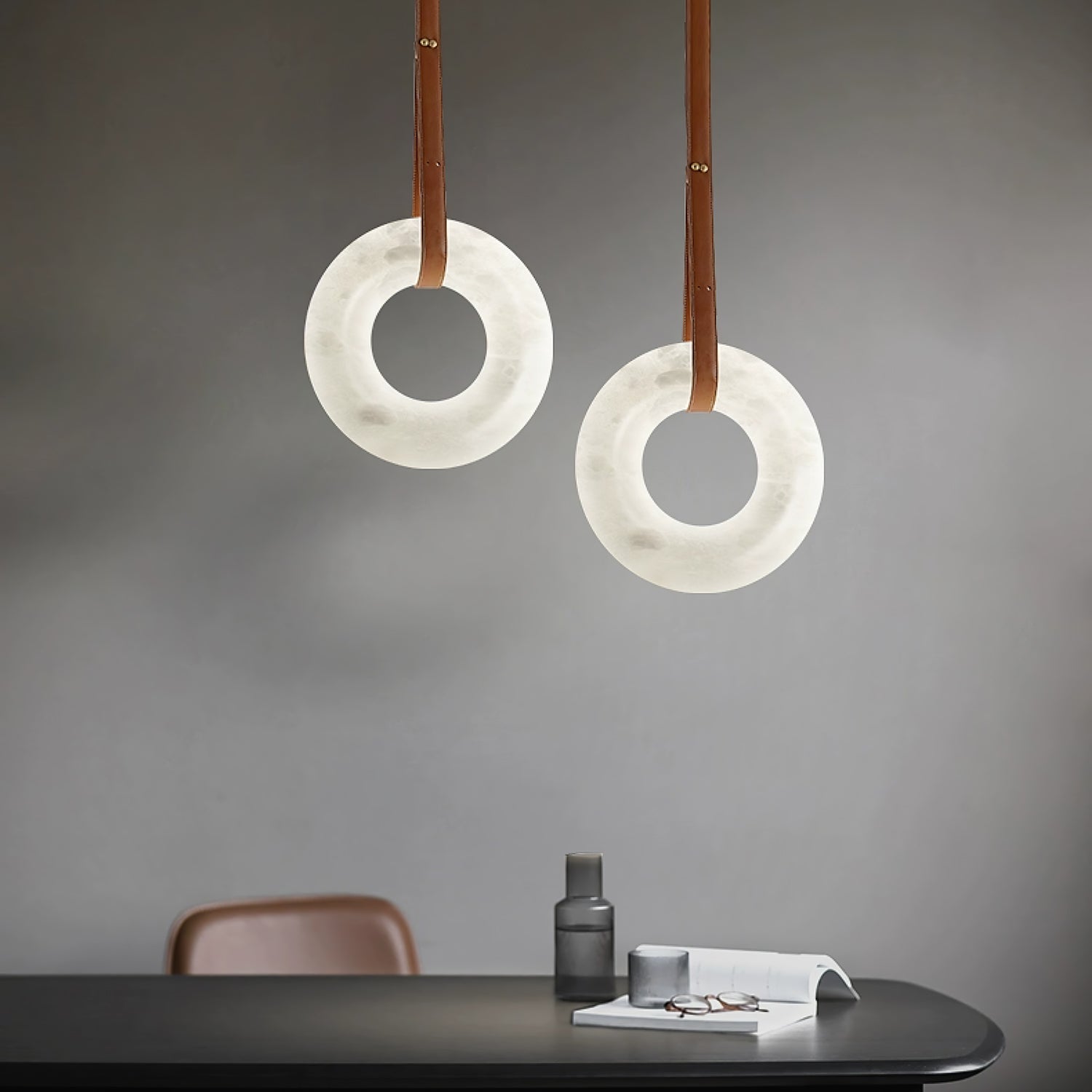 Luste Alabaster Chandeliers Ring Leather Strap Version B - Letslighting