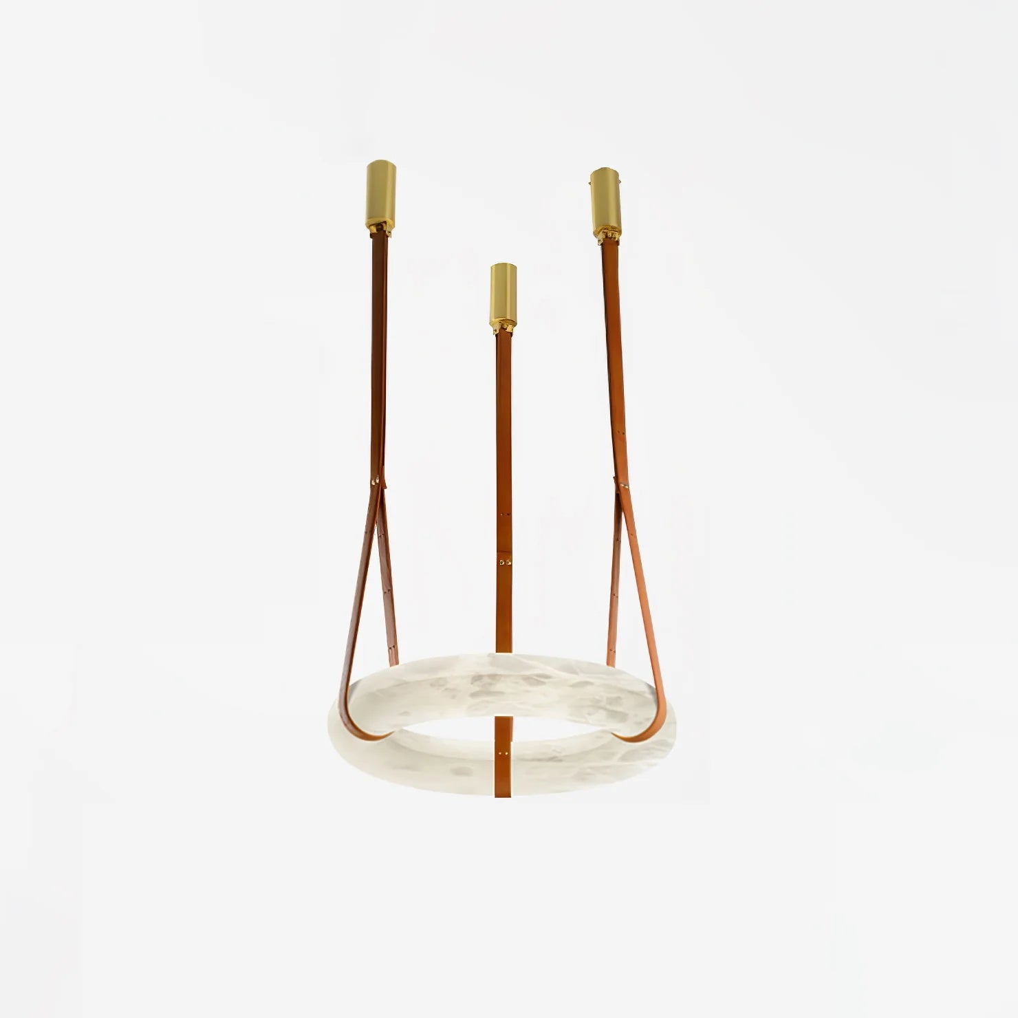 Pendant Lamp Alabaster Ring Triple Leather Straps Nordic Luxe - Letslighting