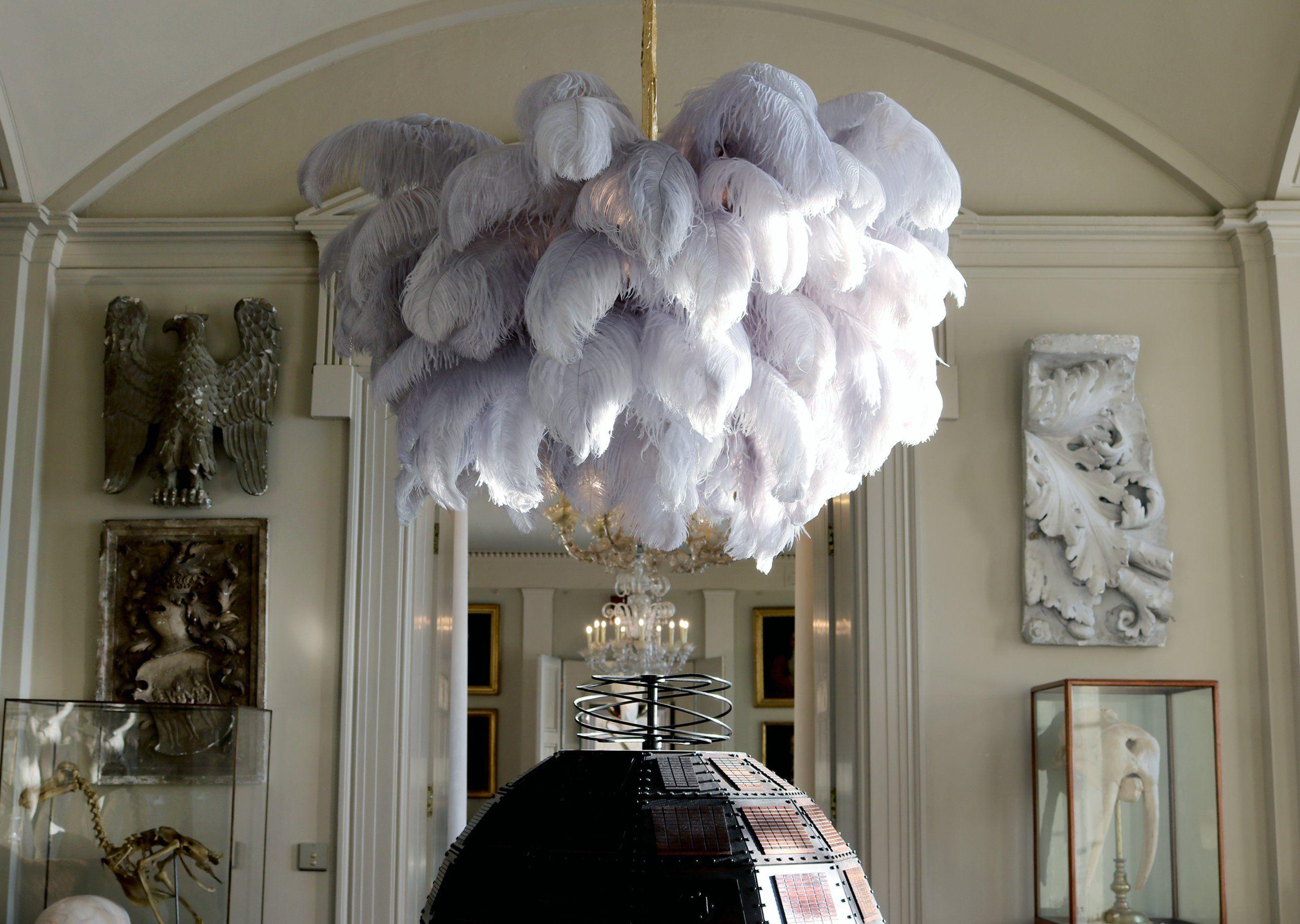 Lustra Chandelier Ostrich Feather Large Brass Stem - Letslighting
