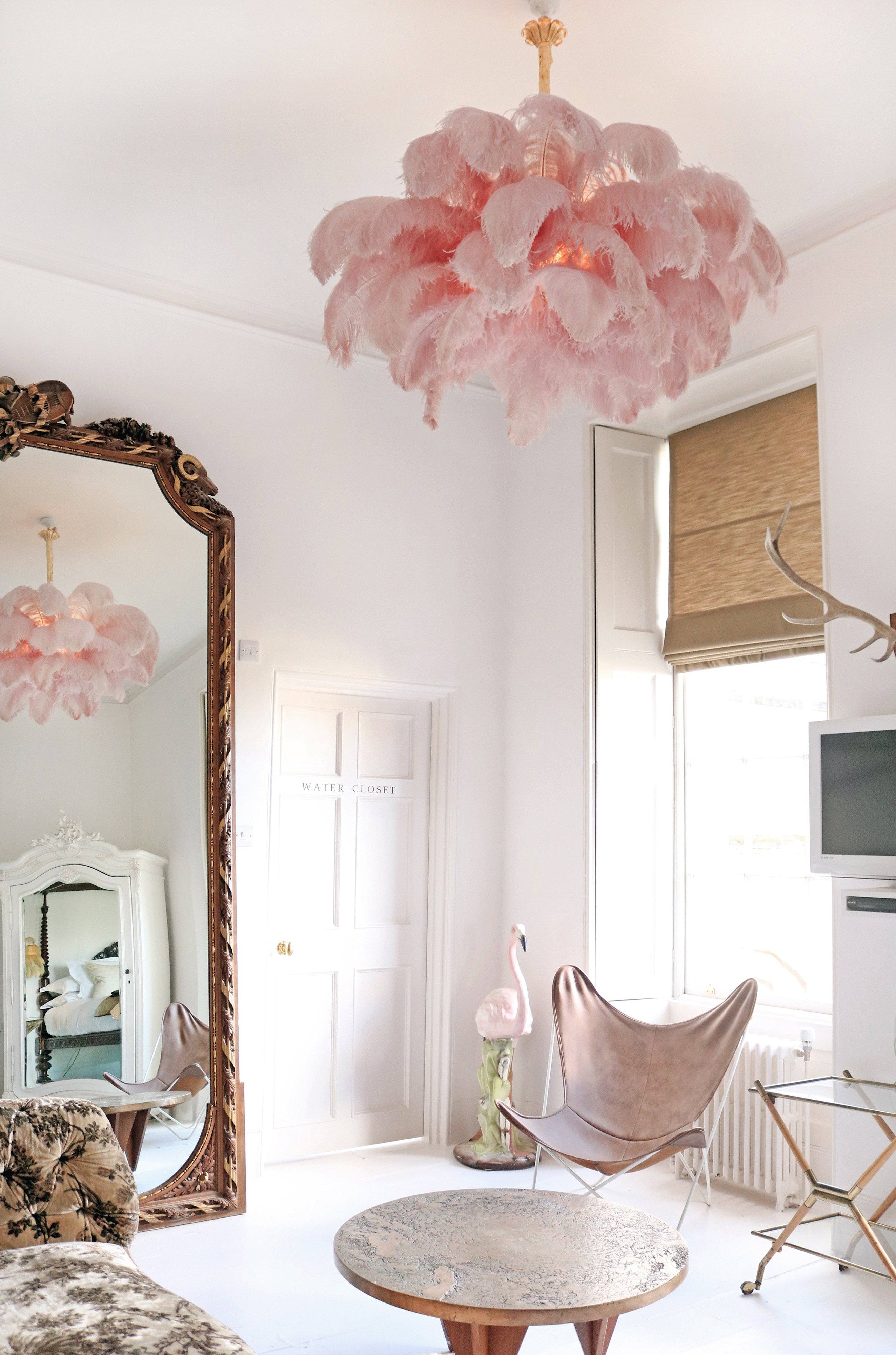 Lustra Chandelier Ostrich Feather Large Brass Stem - Letslighting