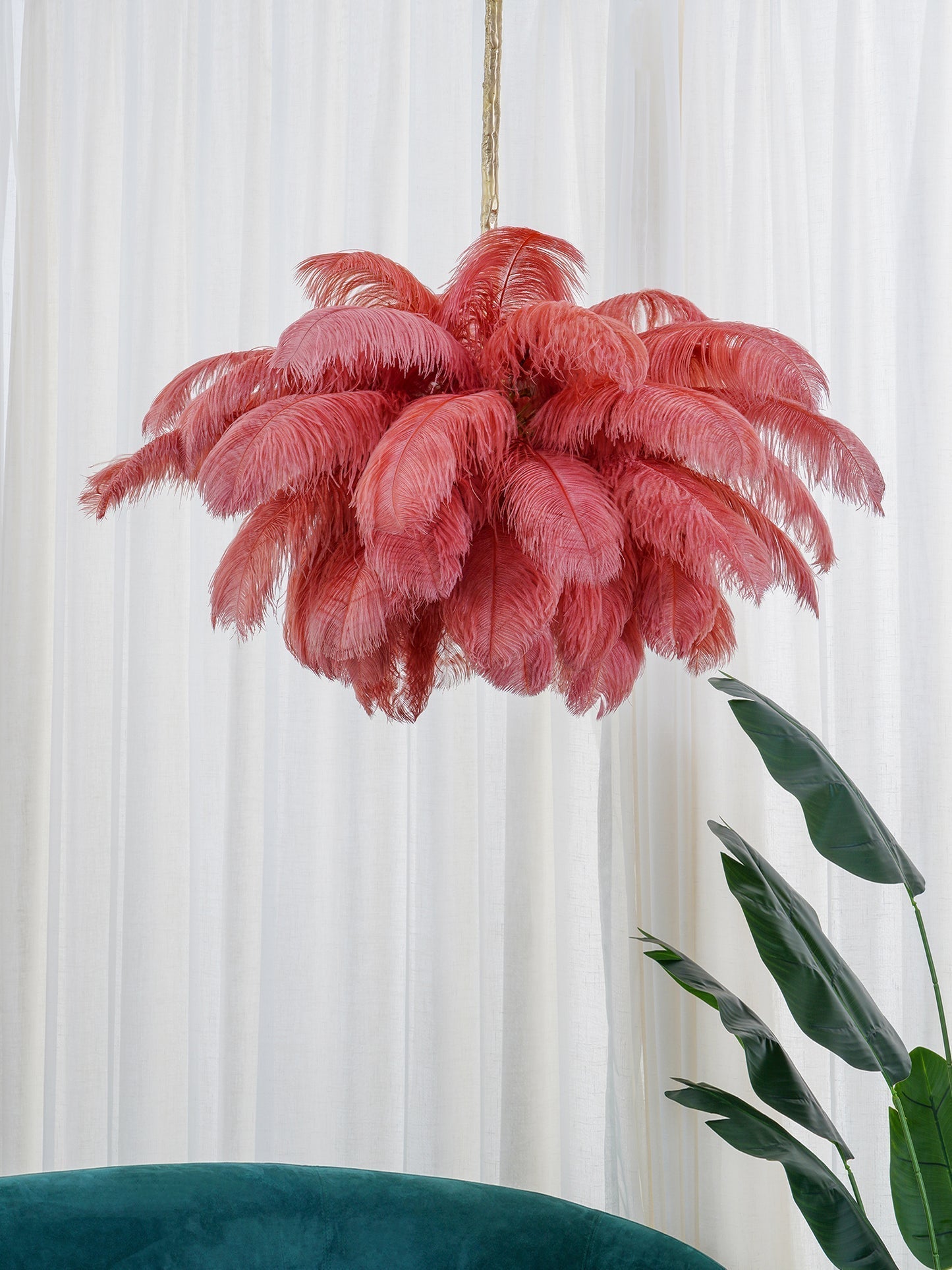 Lustra Chandelier Ostrich Feather Large Brass Stem - Letslighting
