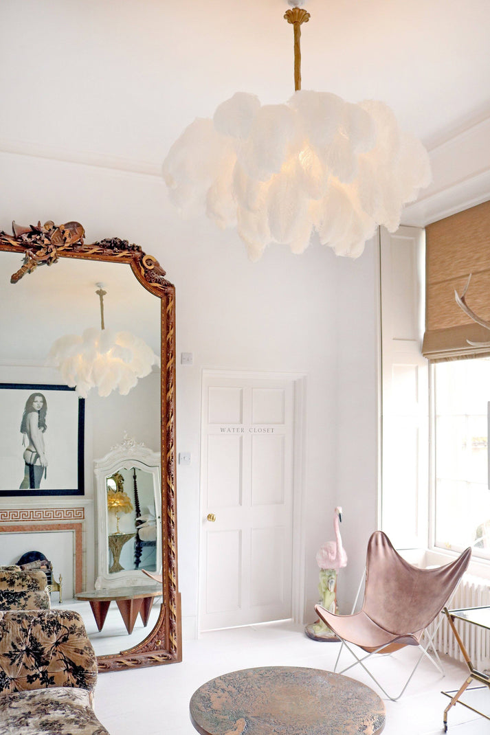 Lustra Chandelier Ostrich Feather Large Brass Stem - Letslighting