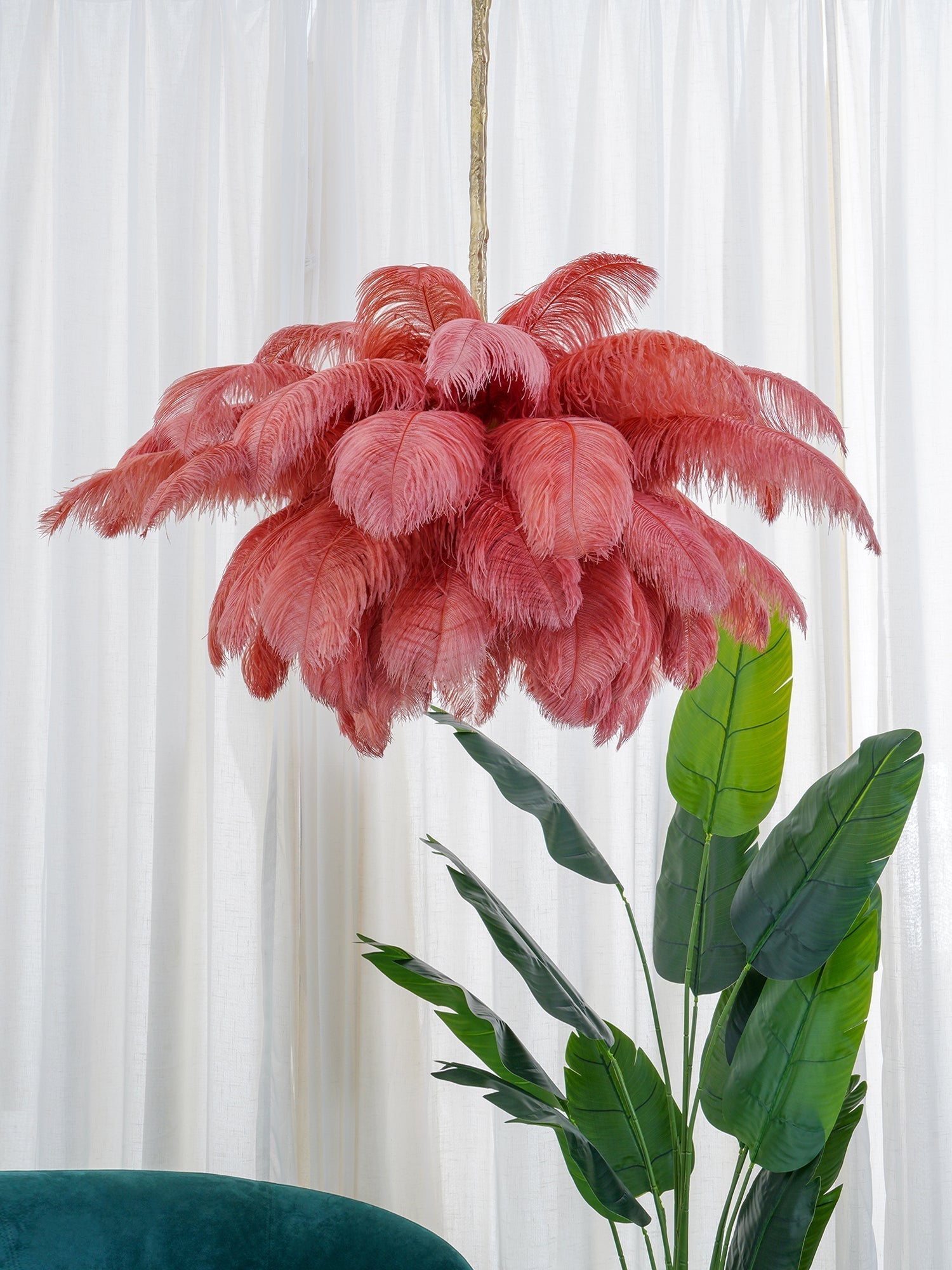 Lustra Chandelier Ostrich Feather Large Brass Stem - Letslighting