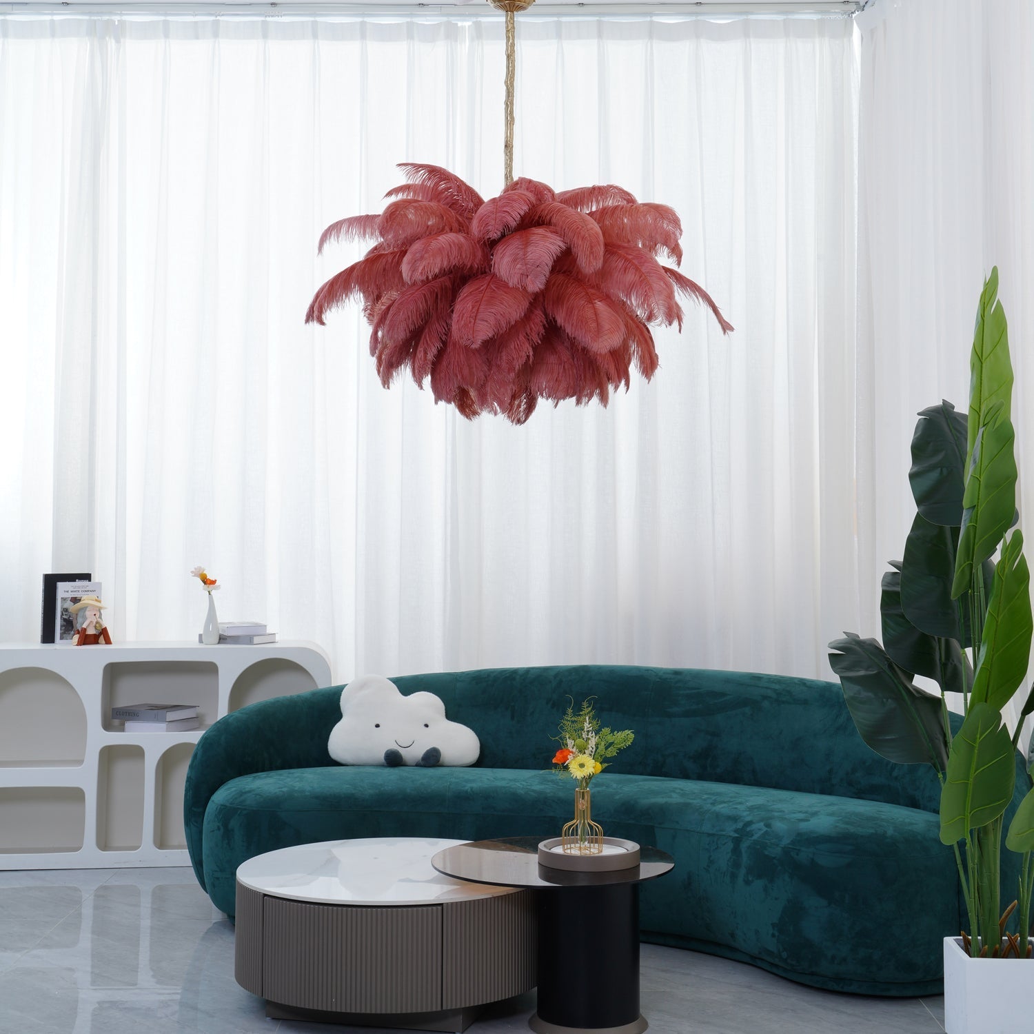 Lustra Chandelier Ostrich Feather Large Brass Stem - Letslighting