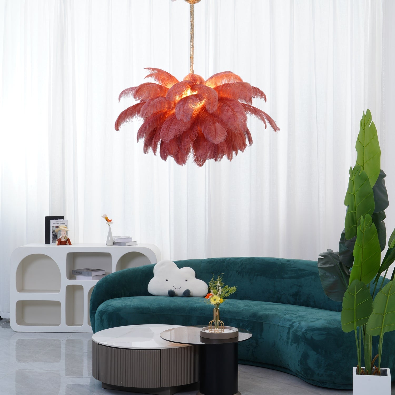 Lustra Chandelier Ostrich Feather Large Brass Stem - Letslighting