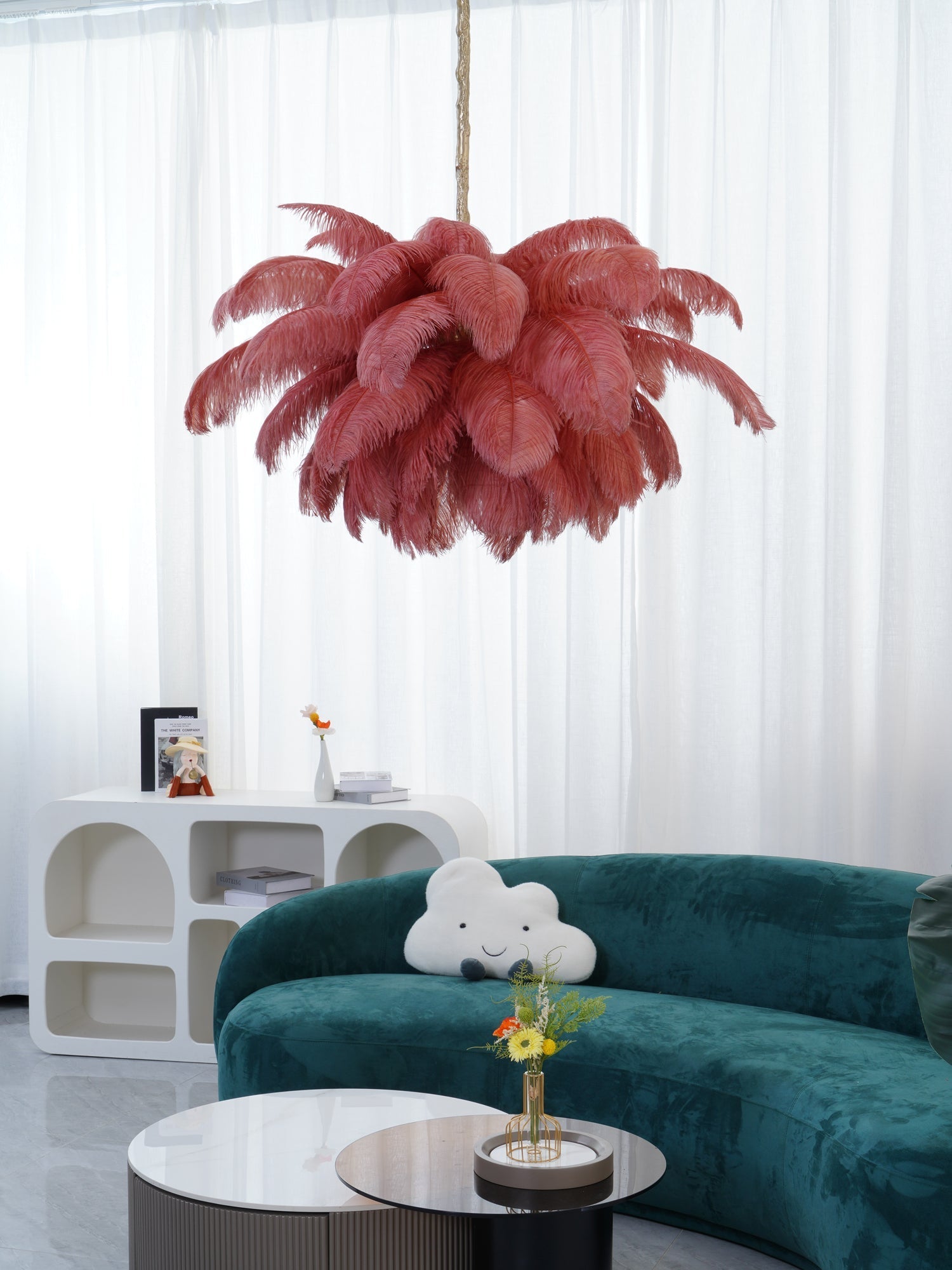 Lustra Chandelier Ostrich Feather Large Brass Stem - Letslighting