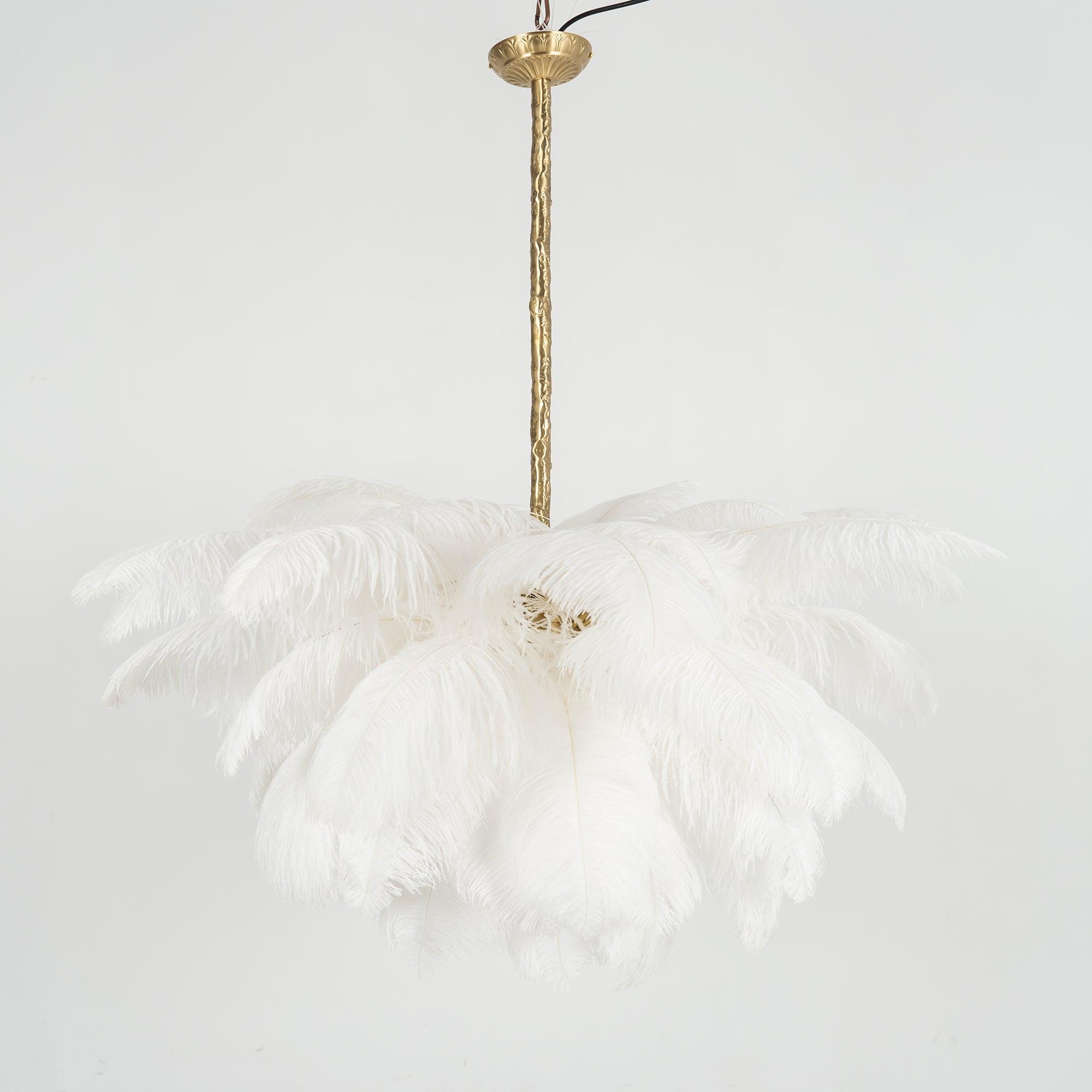 Lustra Chandelier Ostrich Feather Large Brass Stem - Letslighting