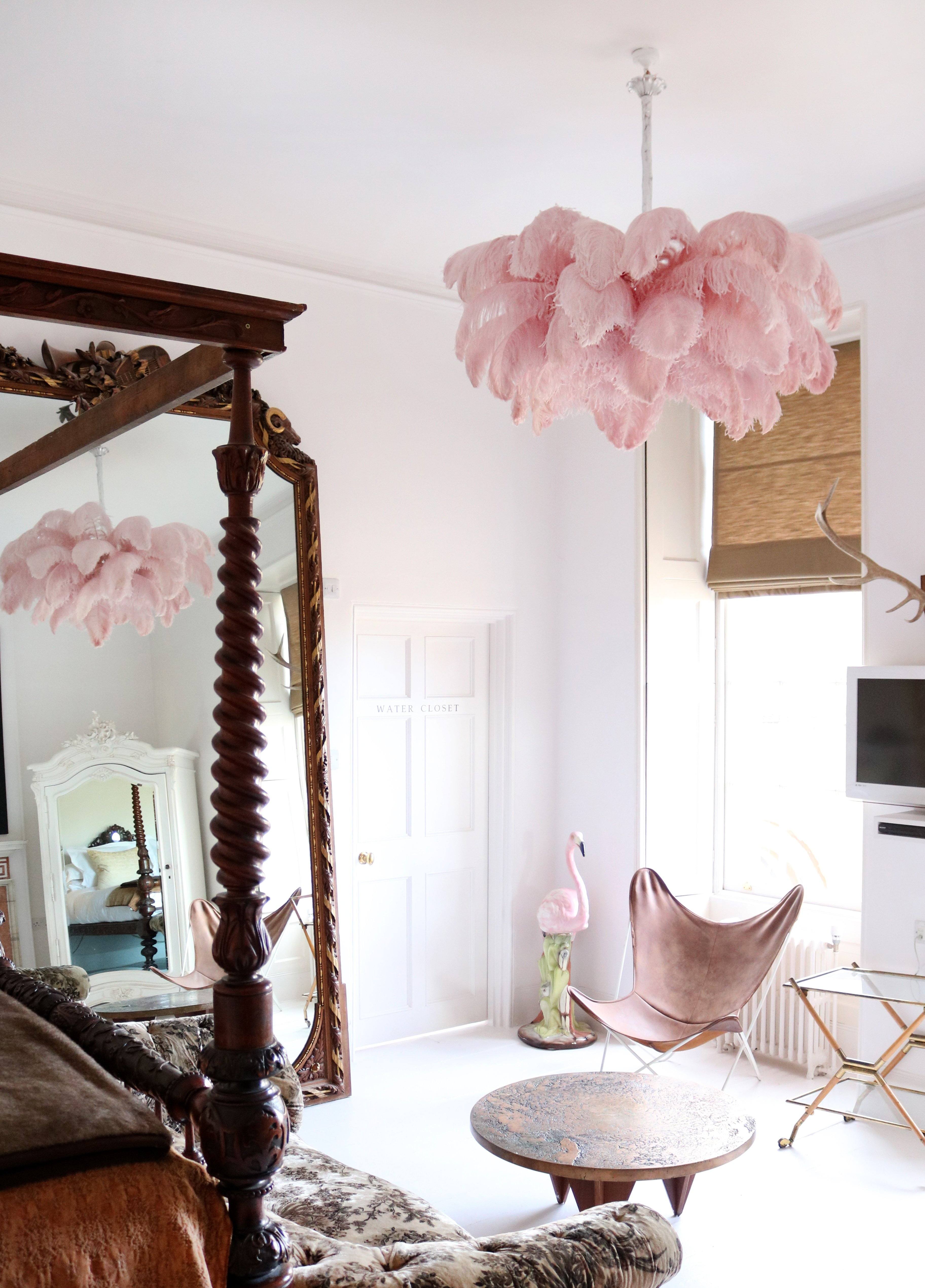 Lustra Chandelier Ostrich Feather Large Brass Stem - Letslighting