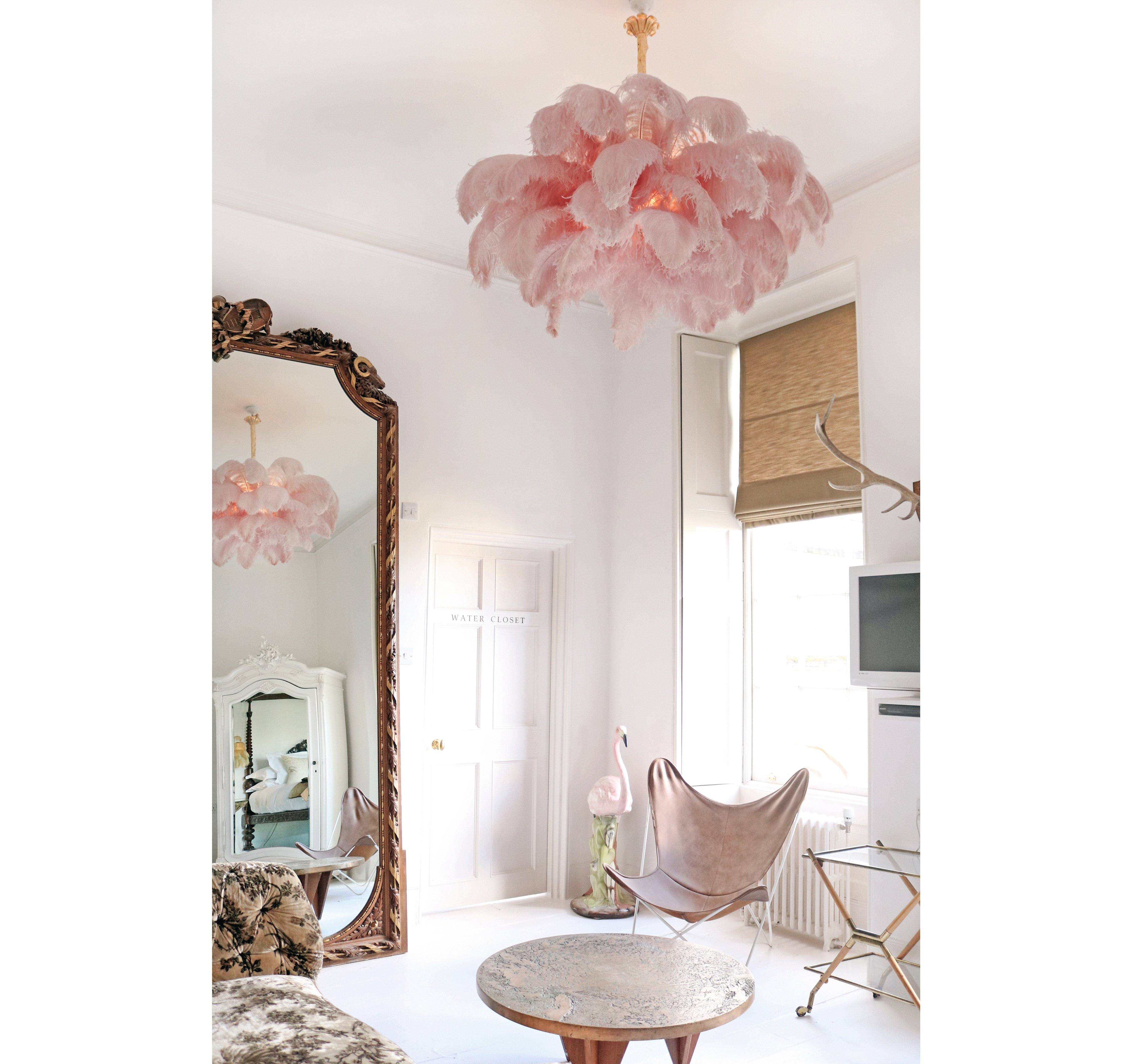 Lustra Chandelier Ostrich Feather Large Brass Stem - Letslighting