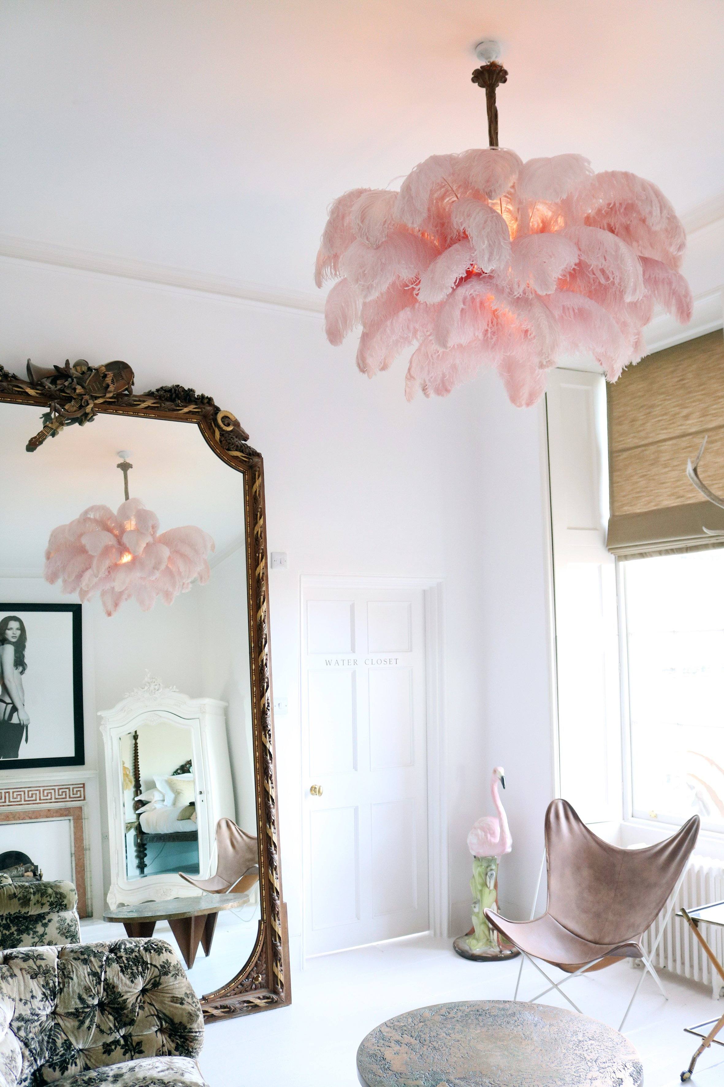 Lustra Chandelier Ostrich Feather Large Brass Stem - Letslighting