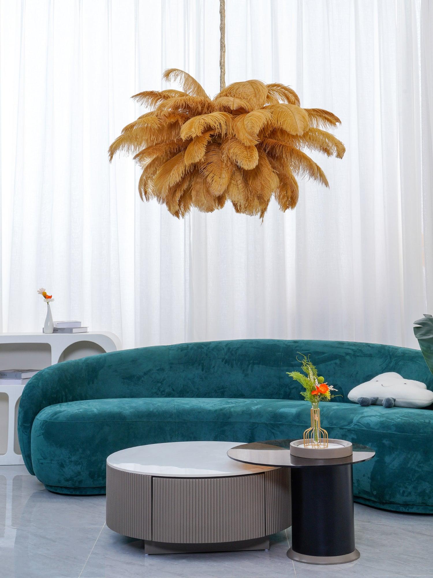 Lustra Chandelier Ostrich Feather Large Brass Stem - Letslighting