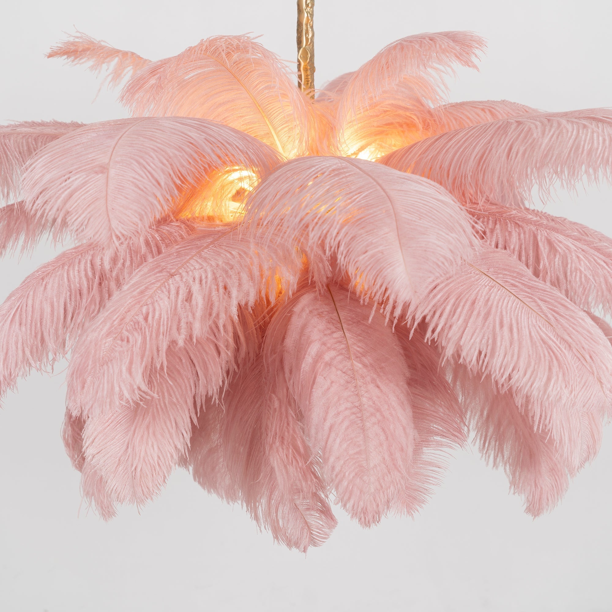 Lustra Chandelier Ostrich Feather Large Brass Stem - Letslighting