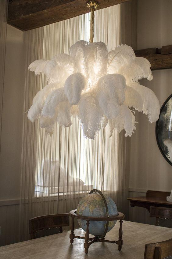 Lustra Chandelier Ostrich Feather Large Brass Stem - Letslighting