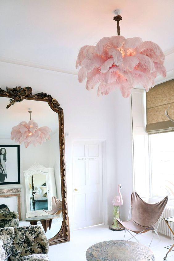 Lustra Chandelier Ostrich Feather Large Brass Stem - Letslighting