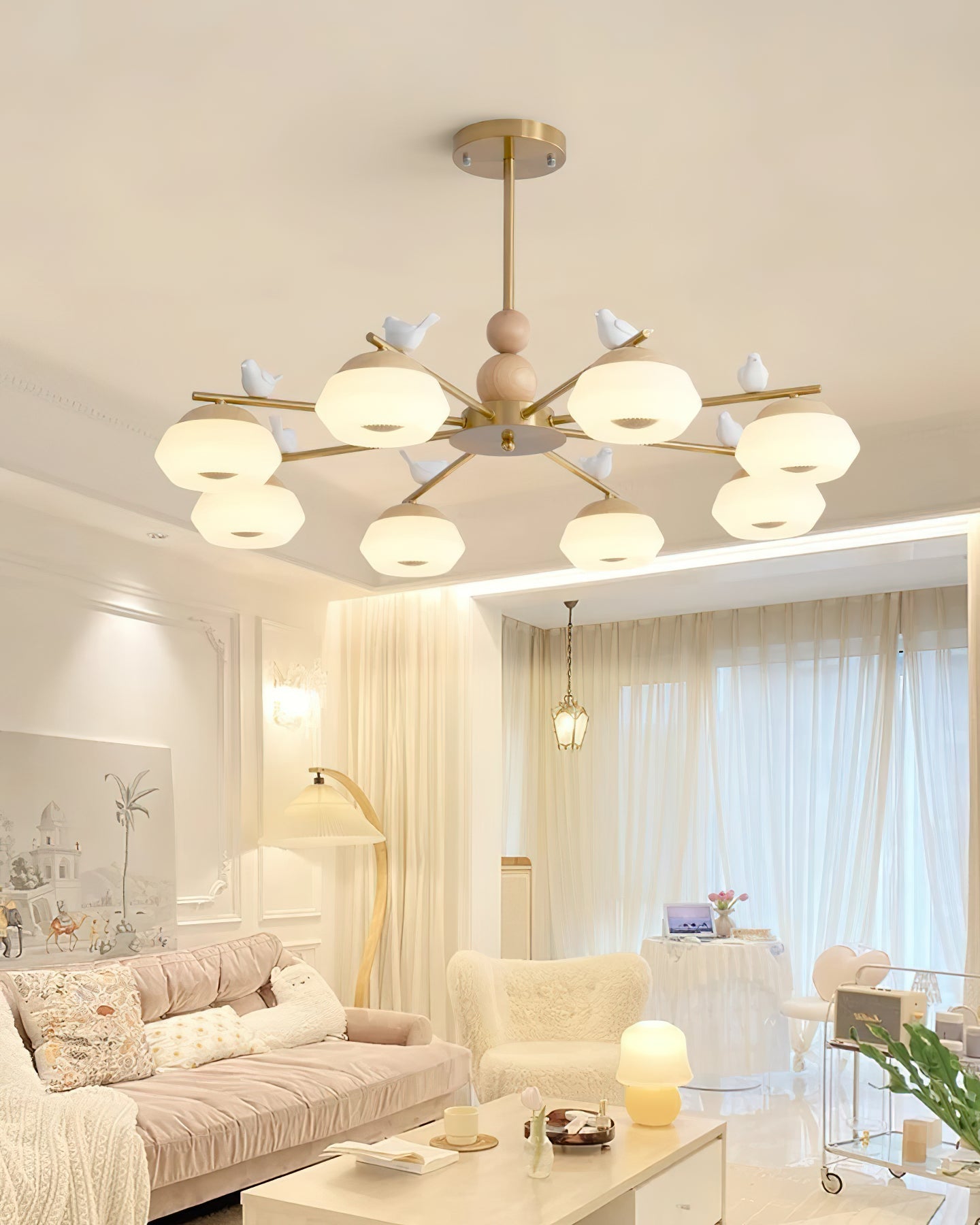 Lustra Chandelier Brass Bird Ozawa Elegant - Letslighting