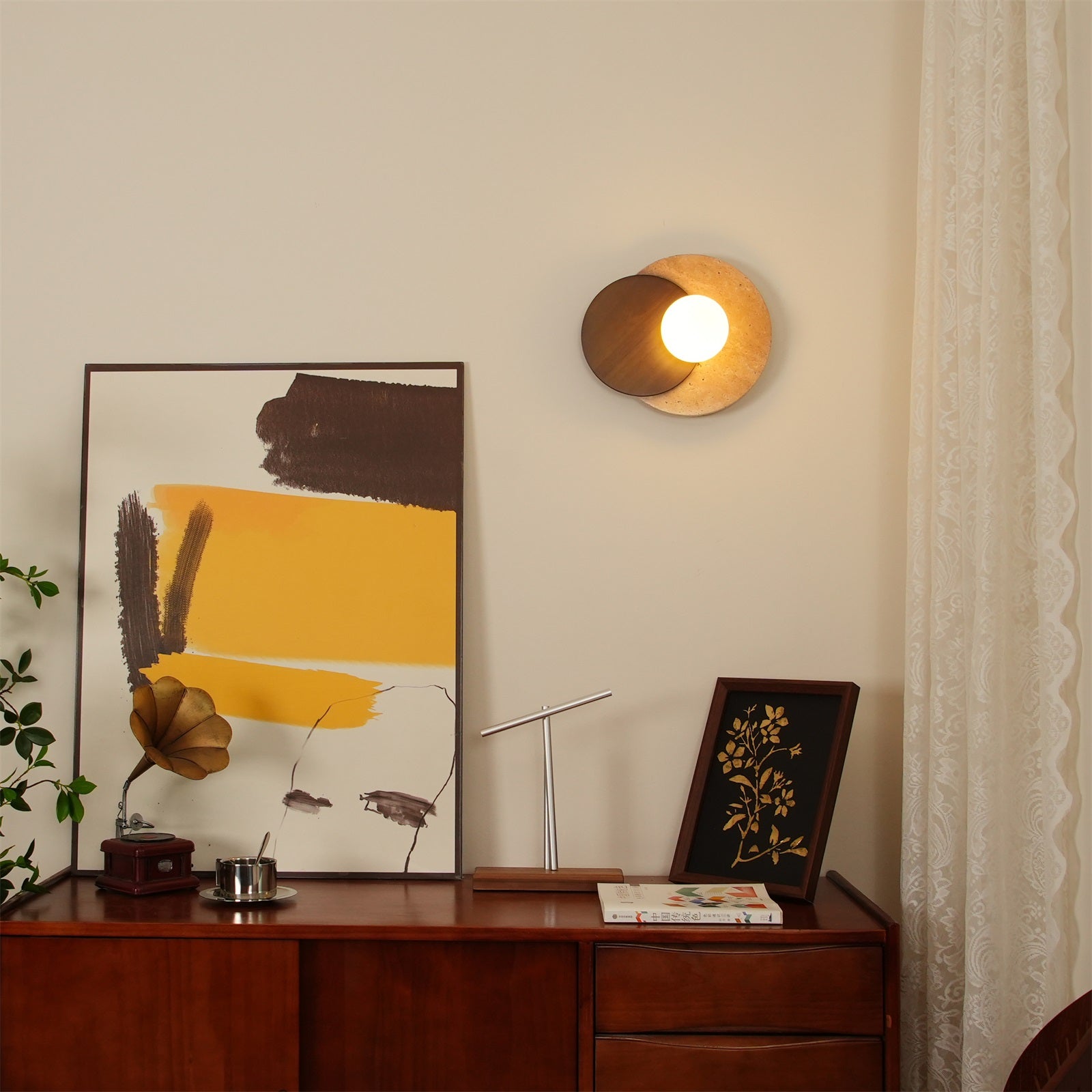 Wall Lamp Overlapping Travertine Disc Walnut Wood Scandinavian - Letslighting
