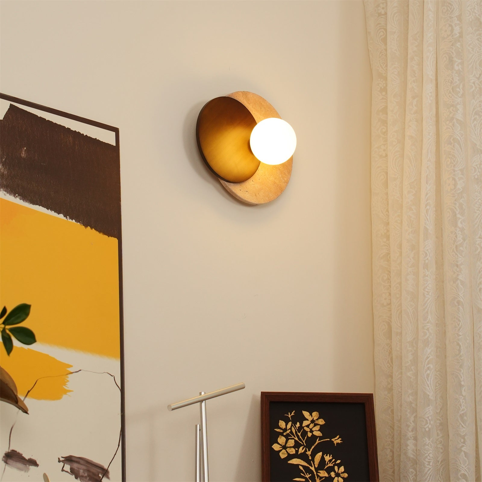 Wall Lamp Overlapping Travertine Disc Walnut Wood Scandinavian - Letslighting