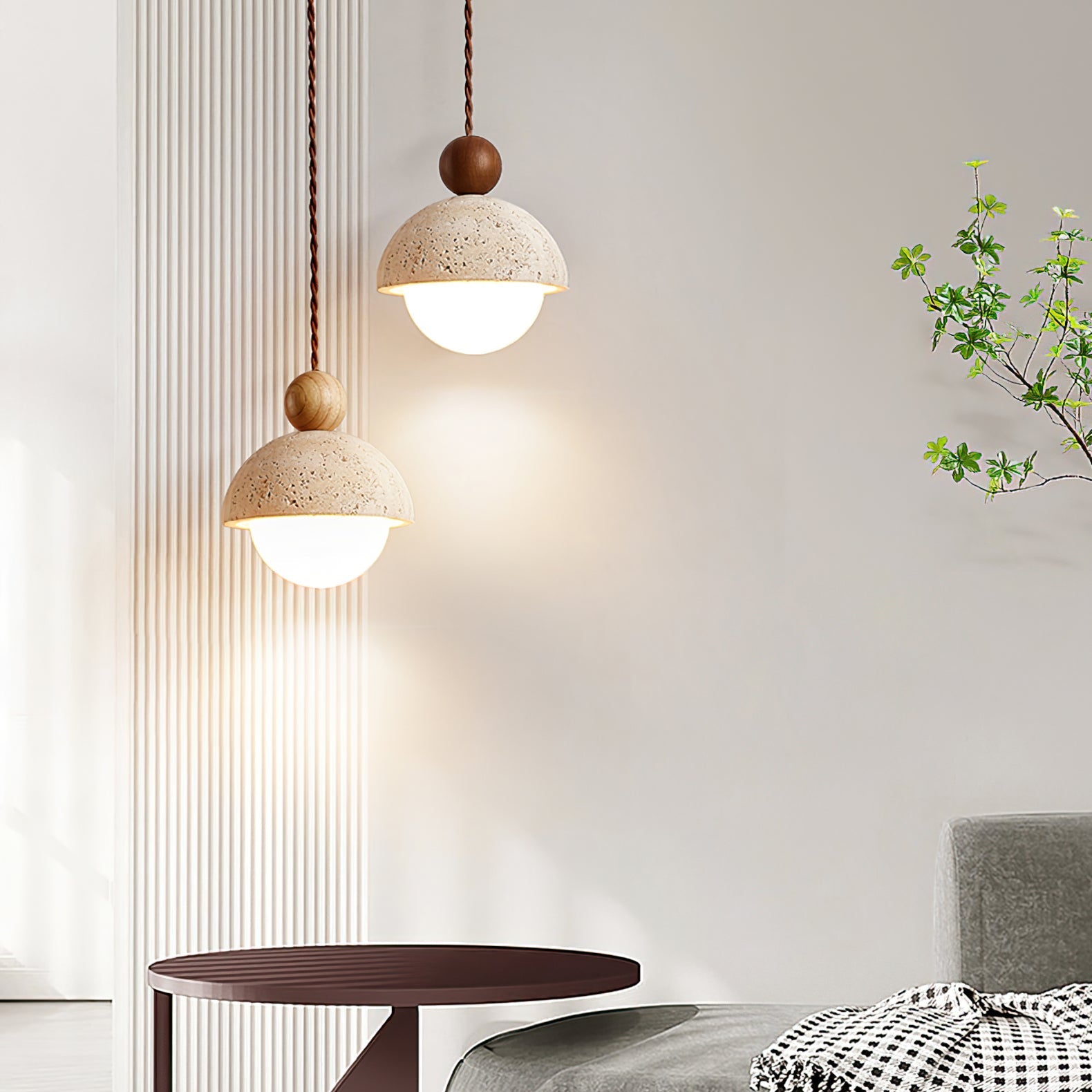 Aria Pendant Light Travertine Dome Glass