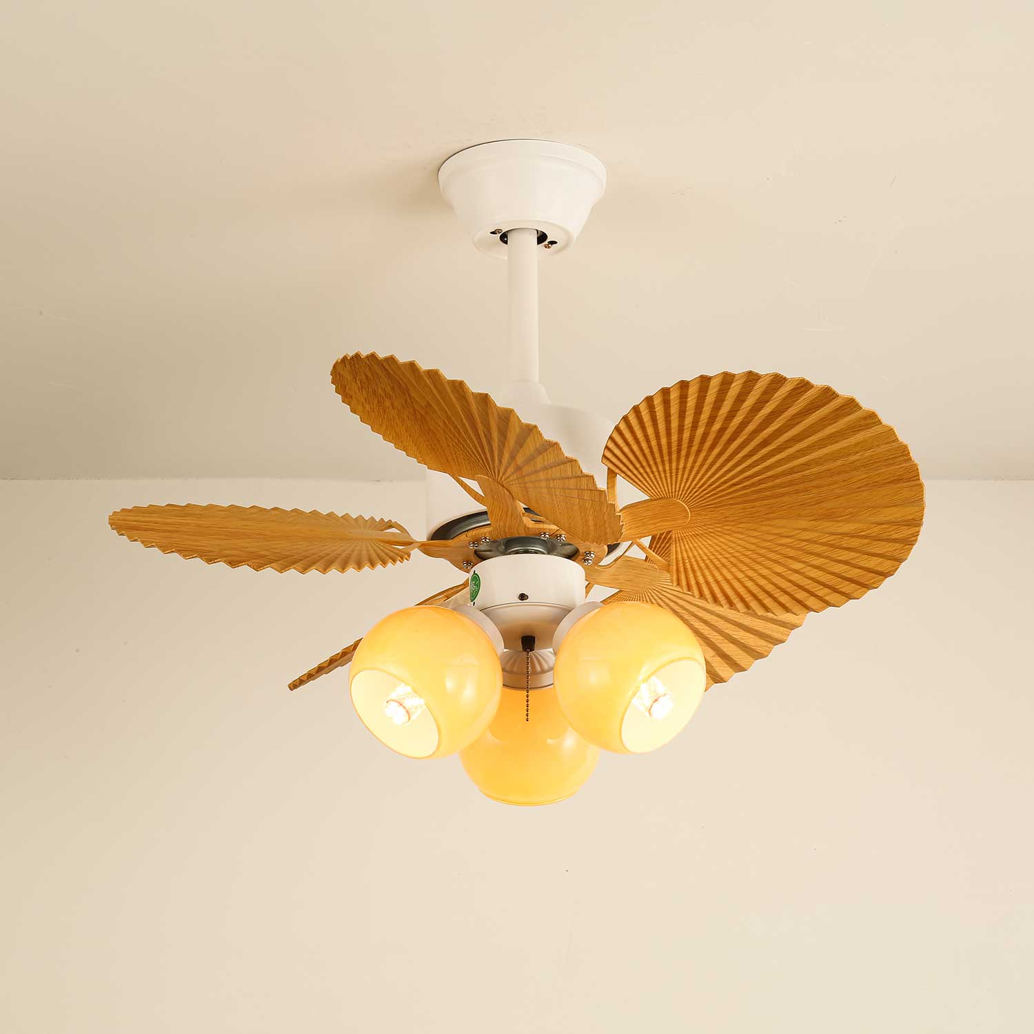 Aurelia Vintage Wood Glass Ceiling Fan Light - Letslighting