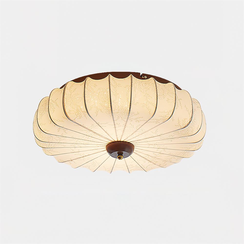 Ceiling Lamp Fabric Shade Pleated Lotus Shape Wooden Canopy - Letslighting