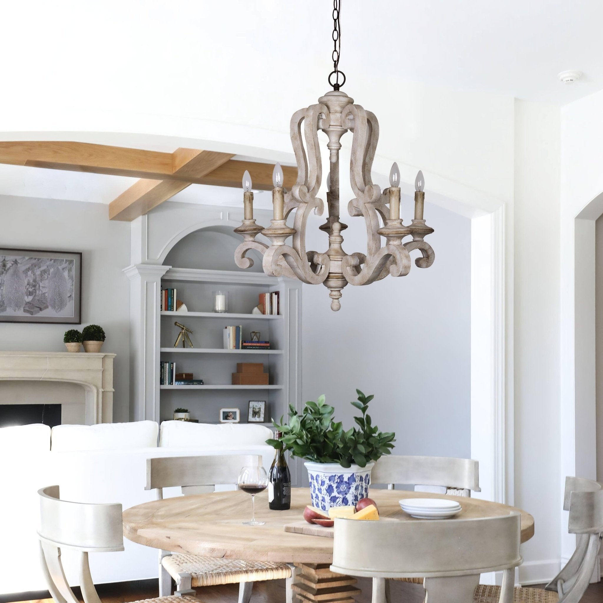 Lustra Chandelier Wooden Candle Mid-Century - Letslighting