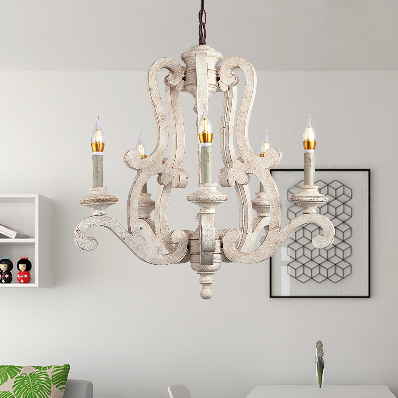 Lustra Chandelier Wooden Candle Mid-Century - Letslighting
