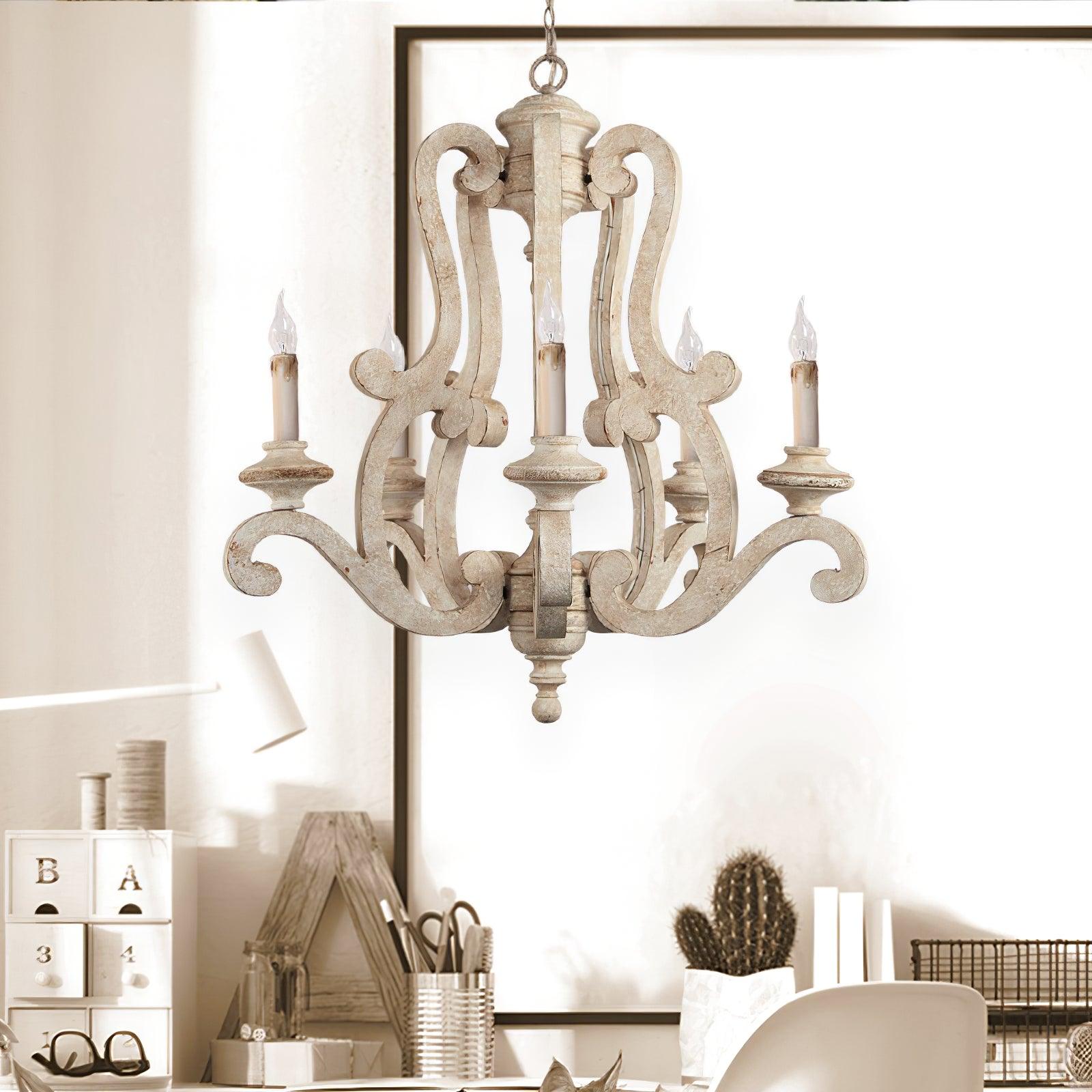 Lustra Chandelier Wooden Candle Mid-Century - Letslighting