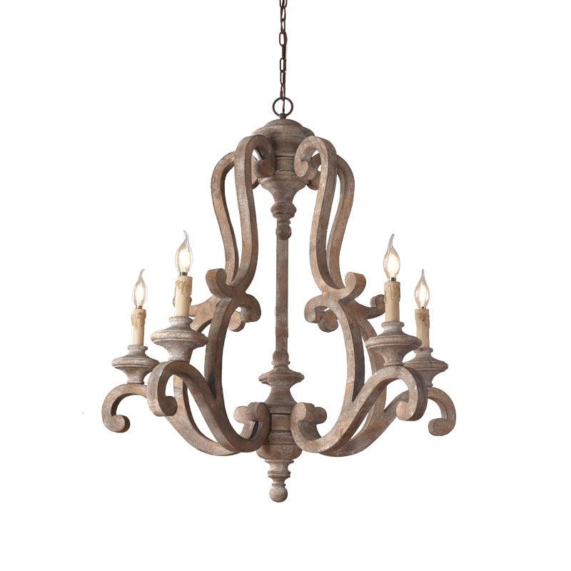 Lustra Chandelier Wooden Candle Mid-Century - Letslighting