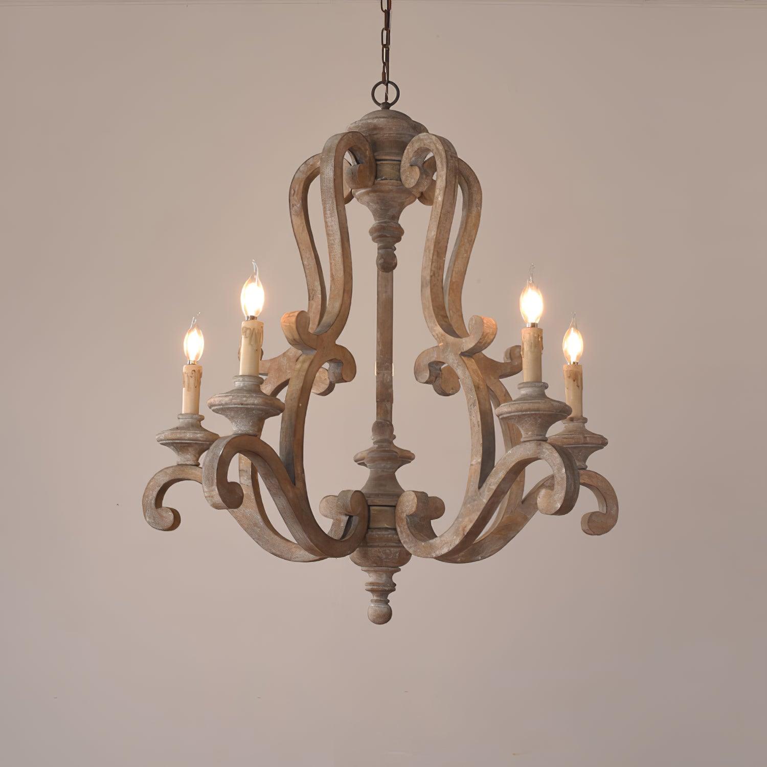 Lustra Chandelier Wooden Candle Mid-Century - Letslighting