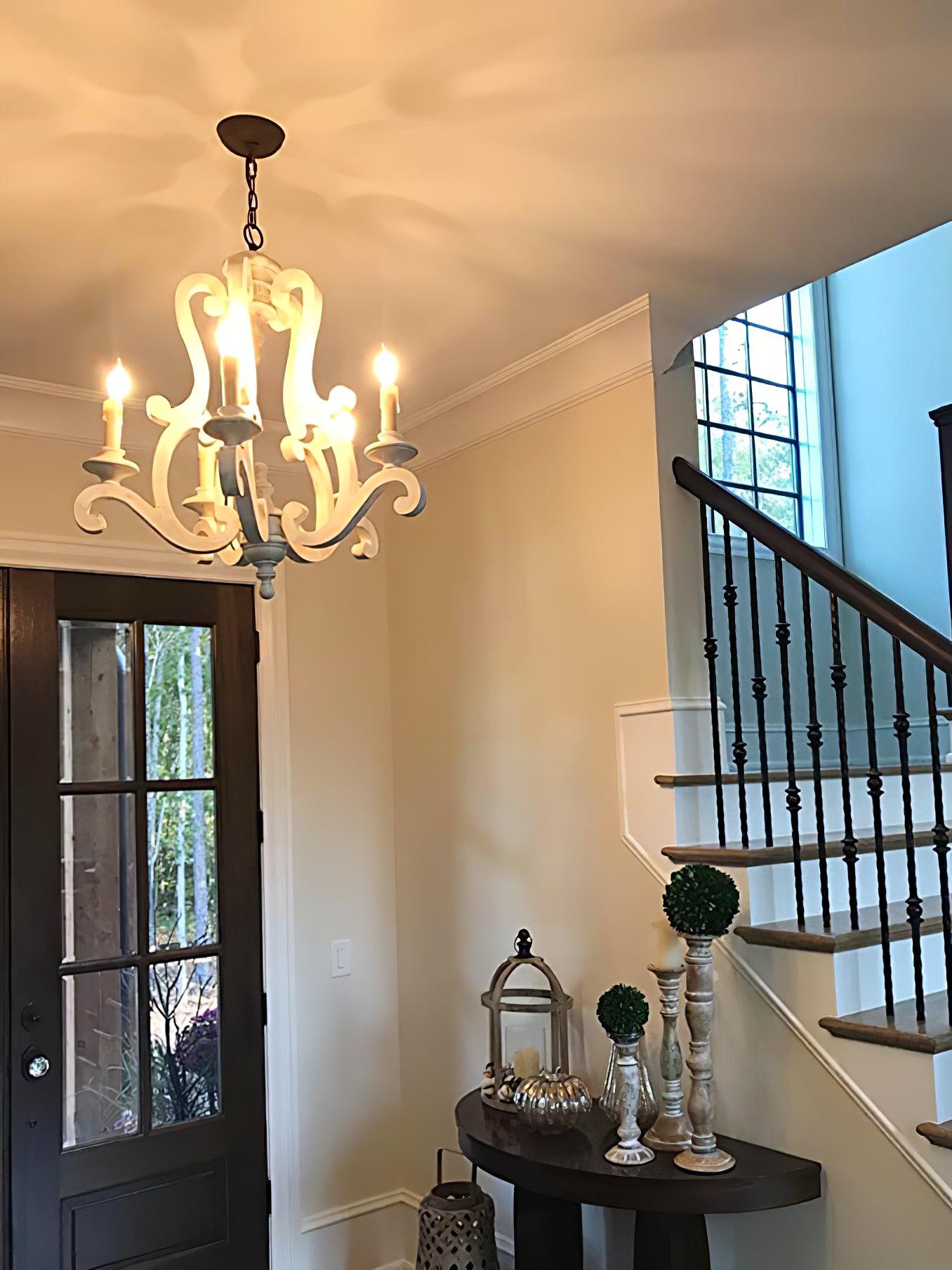 Lustra Chandelier Wooden Candle Mid-Century - Letslighting